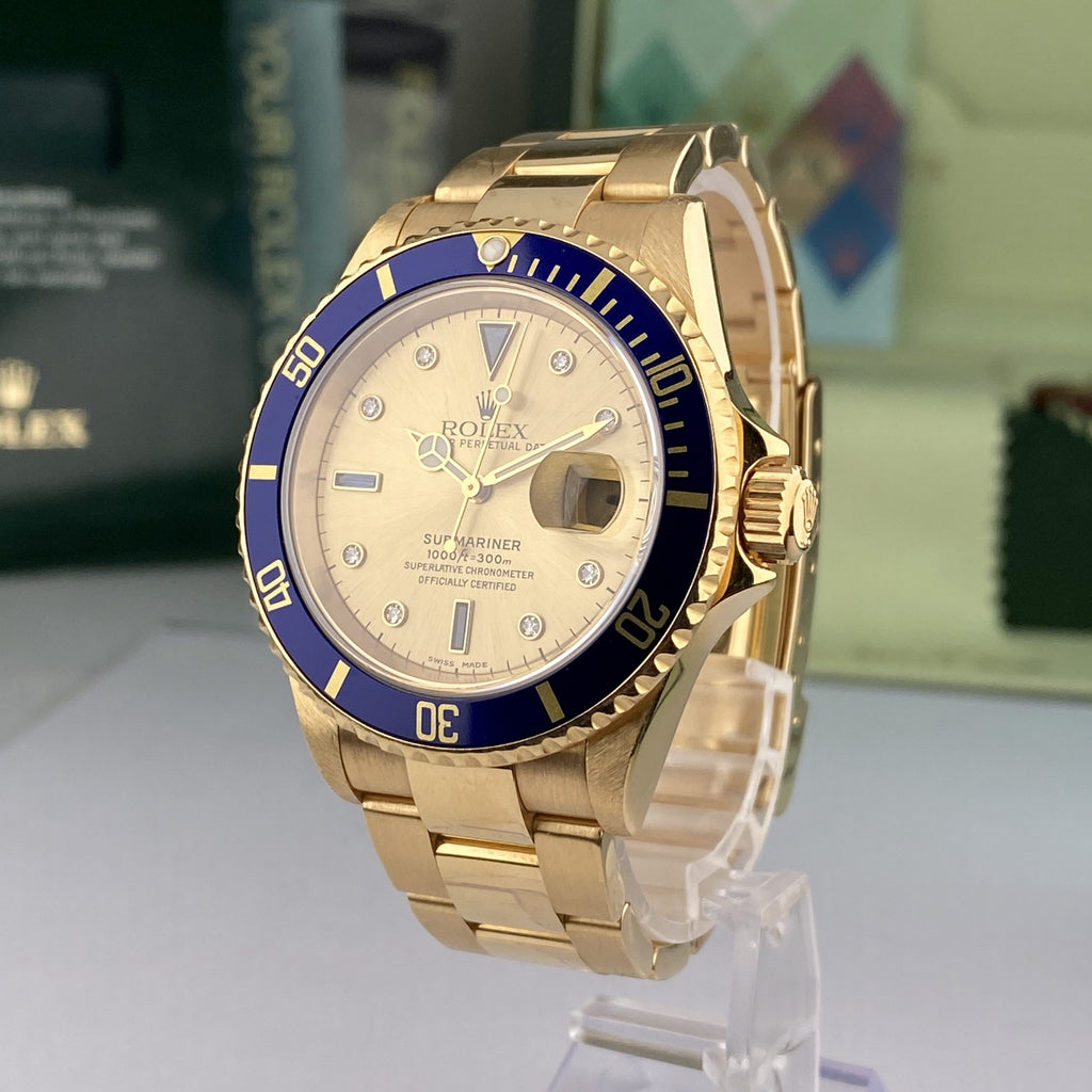 2003 Rolex Submariner 16618 Unpolished Factory Diamond Serti Dial with Box & Papers Complete