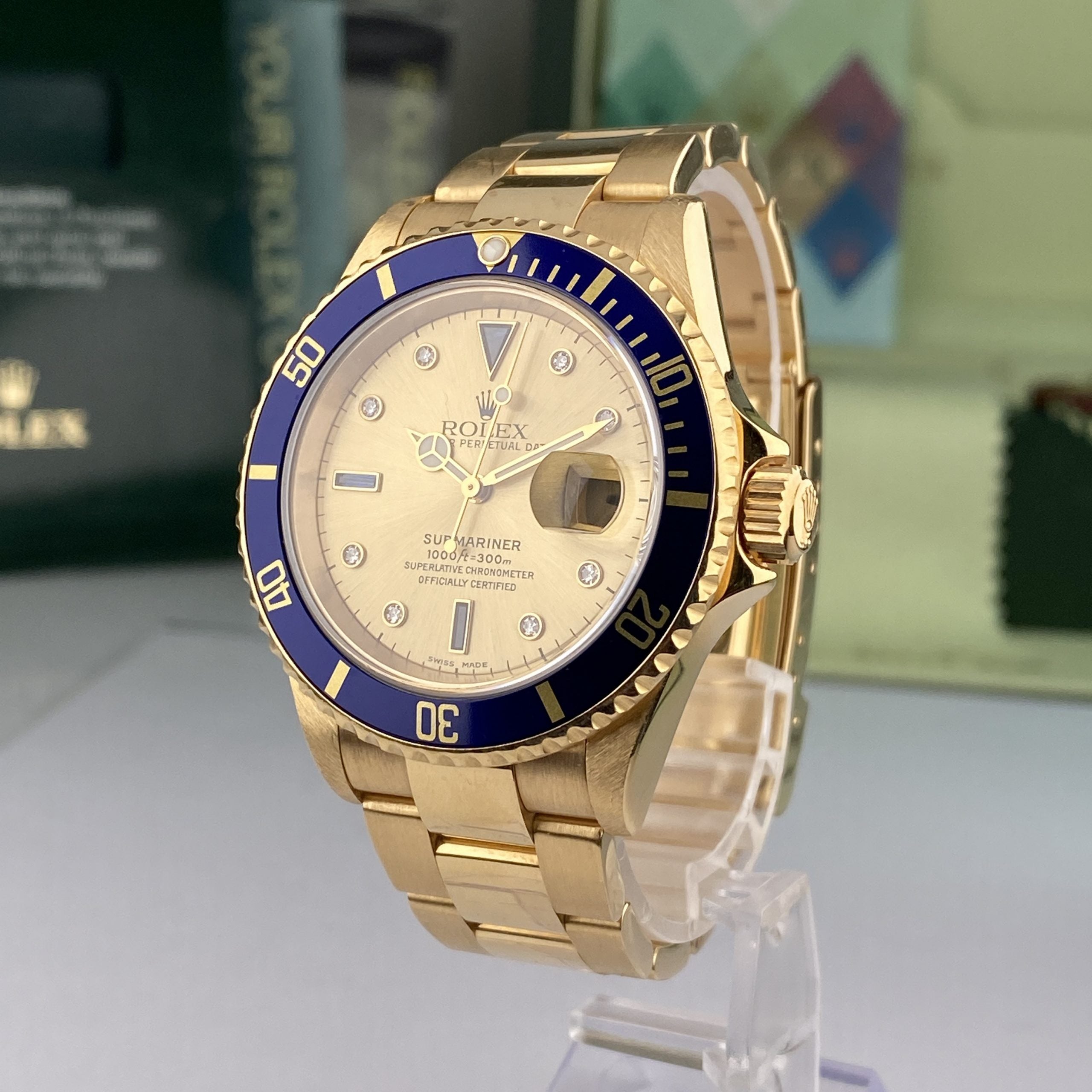 2003 Rolex Submariner 16618 Unpolished Factory Diamond Serti Dial with Box & Papers Complete