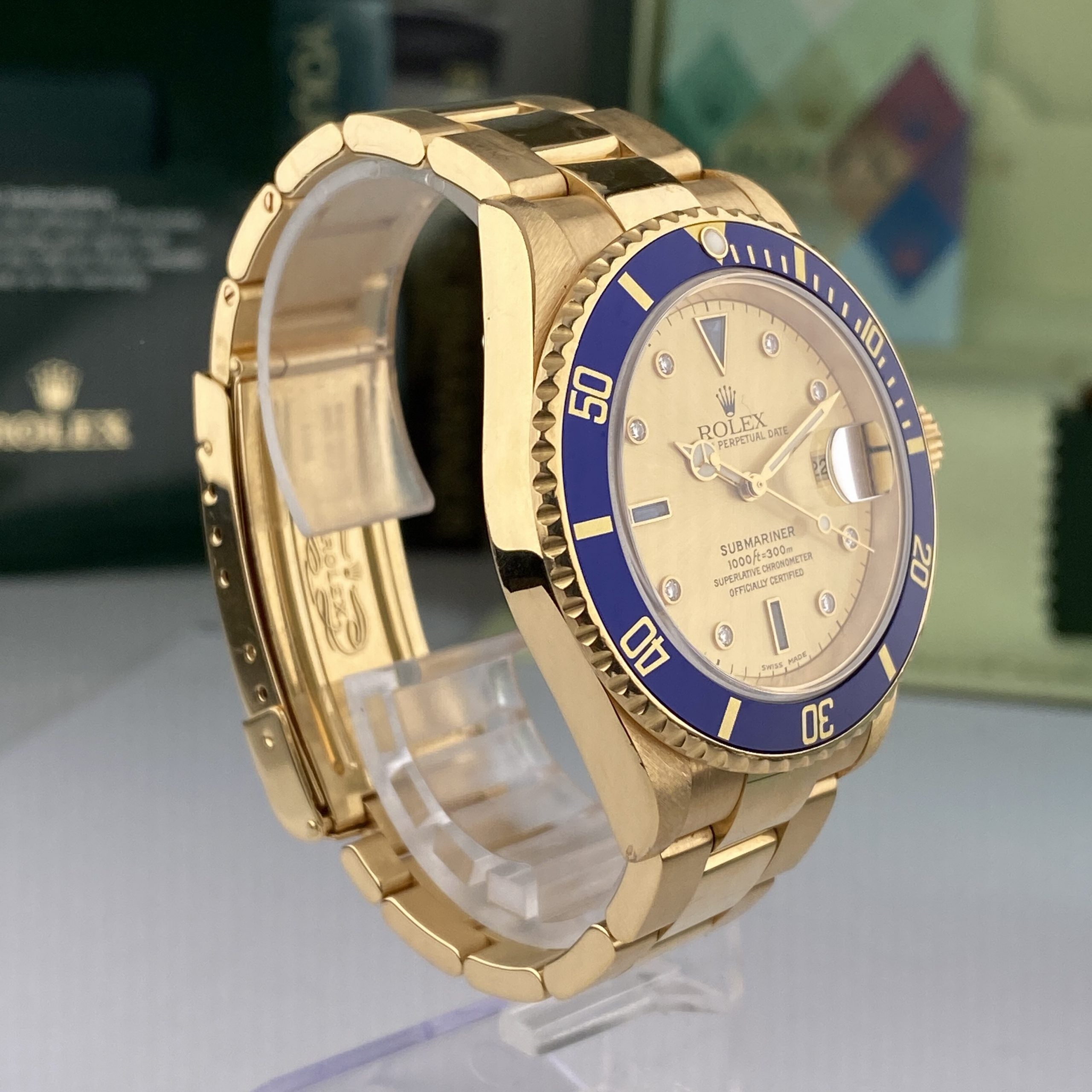 2003 Rolex Submariner 16618 Unpolished Factory Diamond Serti Dial with Box & Papers Complete