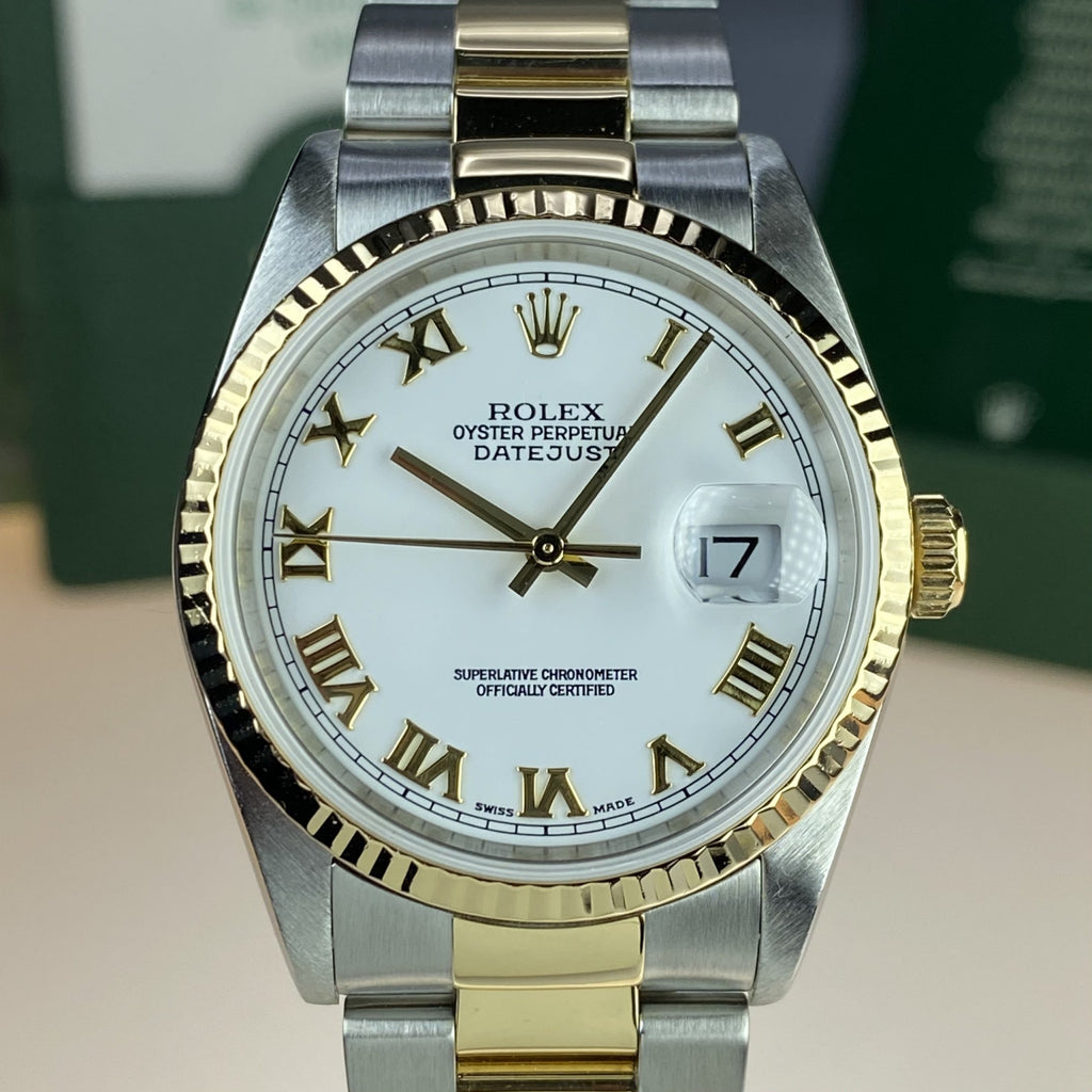 2003 Rolex Datejust 16233 Steel & Gold Roman Dial with Box & Papers