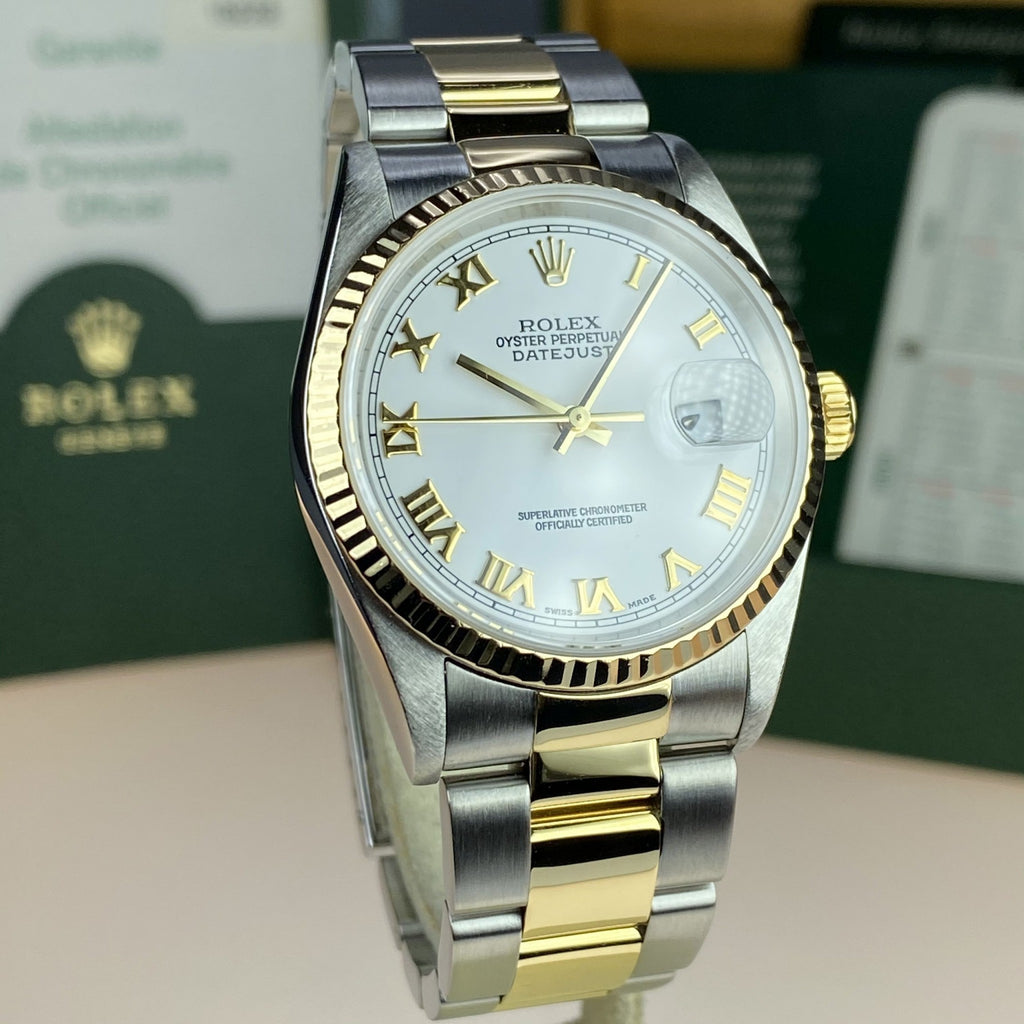 2003 Rolex Datejust 16233 Steel & Gold Roman Dial with Box & Papers