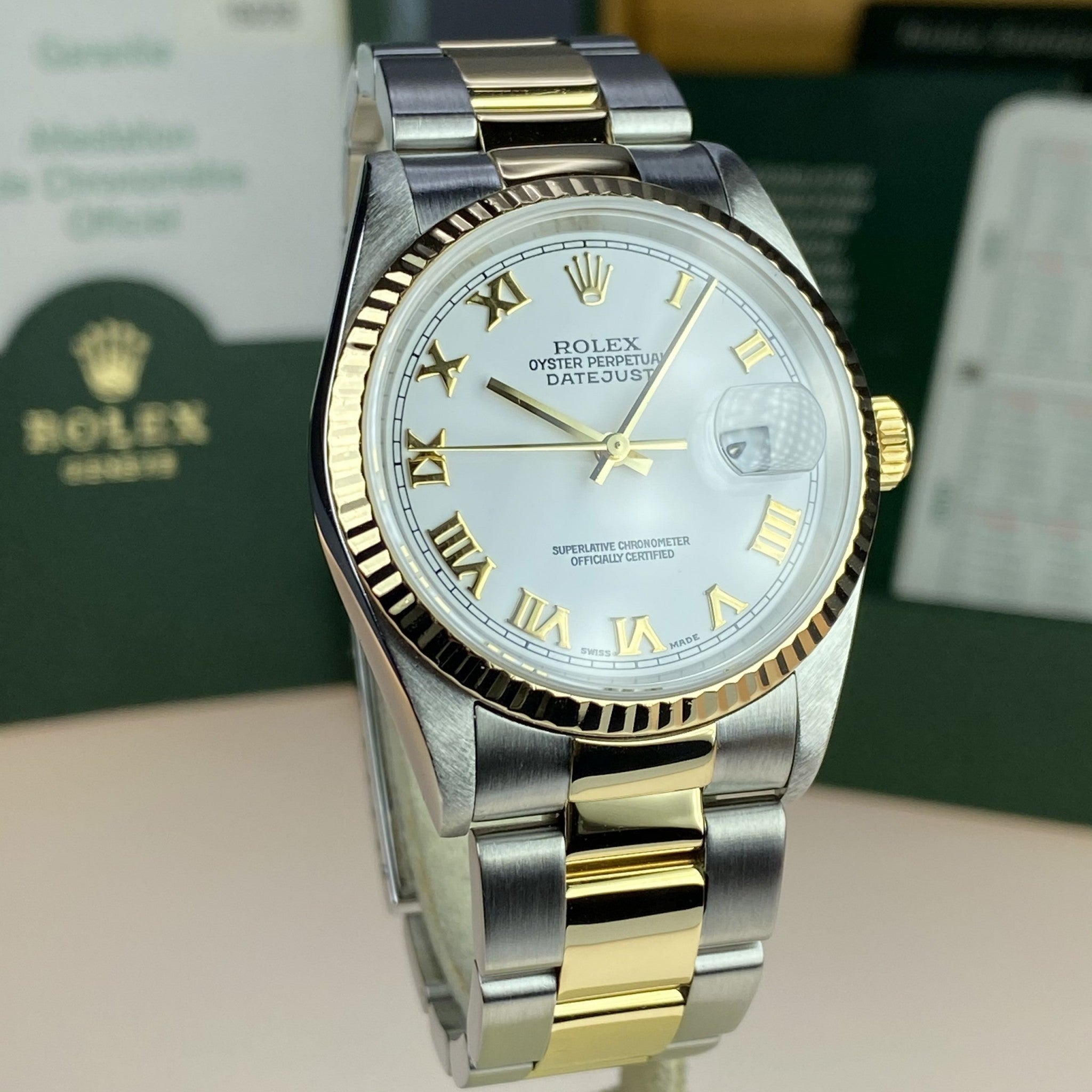 2003 Rolex Datejust 16233 Steel & Gold Roman Dial with Box & Papers