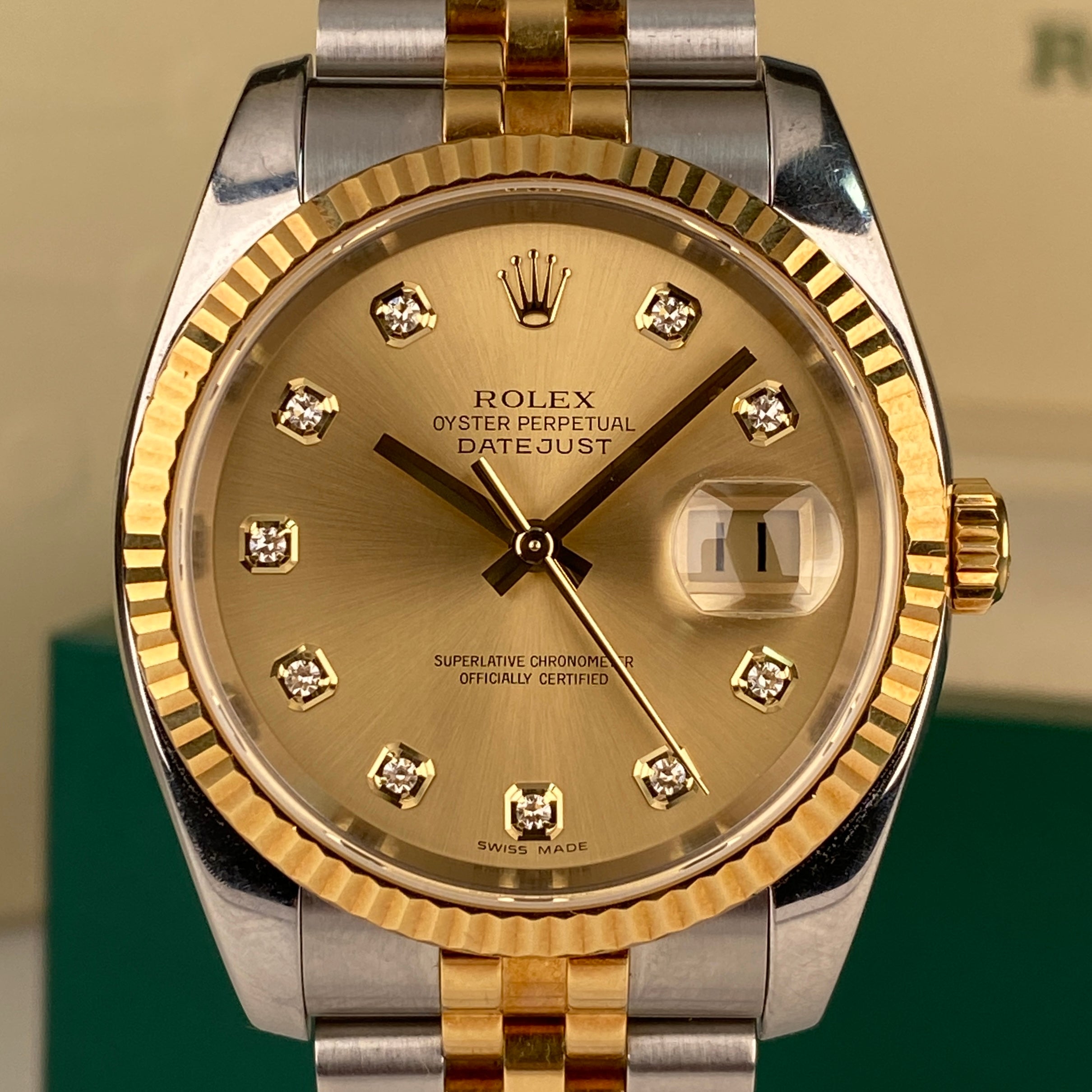 2004 Rolex Datejust 116233 Steel & Gold 36mm Factory Diamond Dial