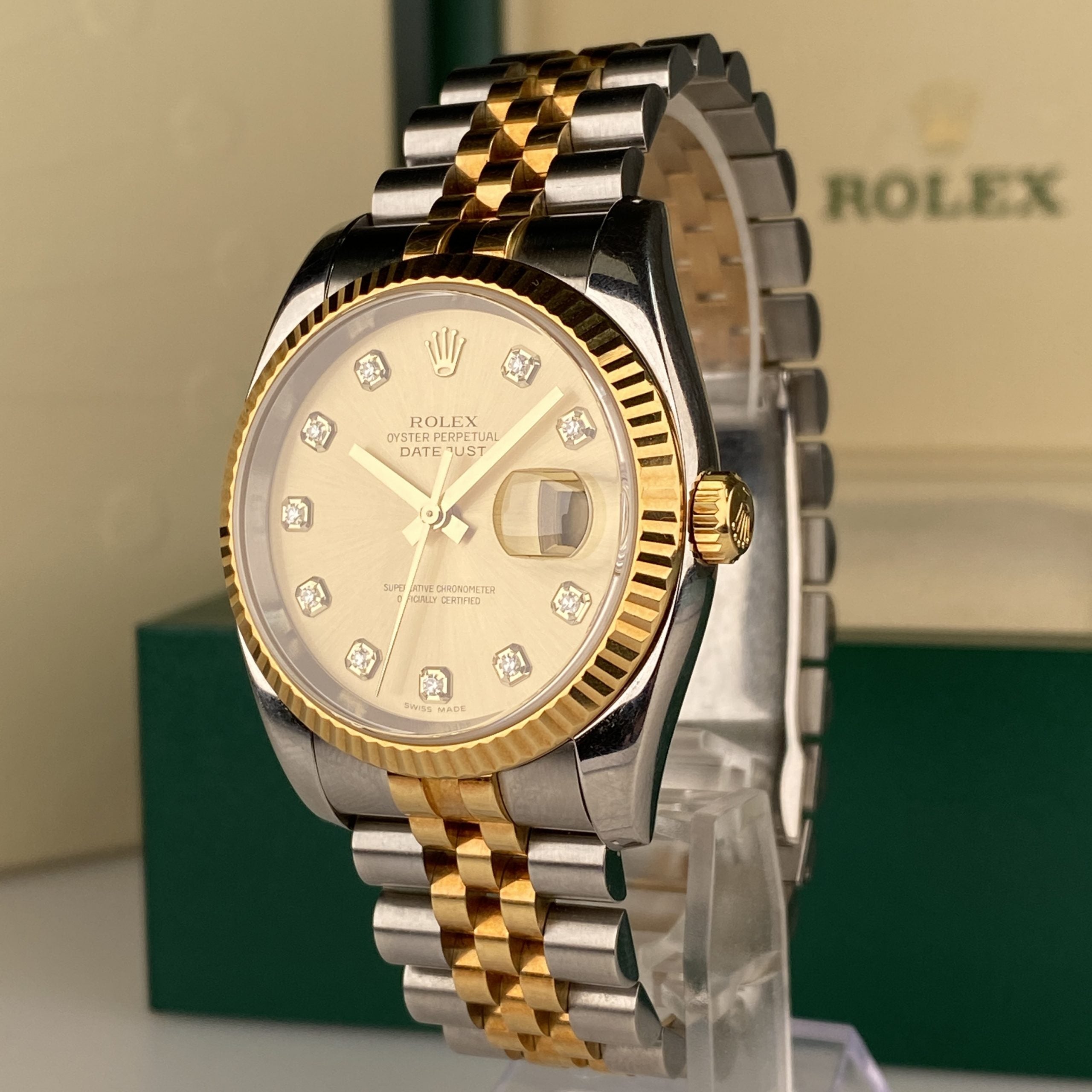 2004 Rolex Datejust 116233 Steel & Gold 36mm Factory Diamond Dial