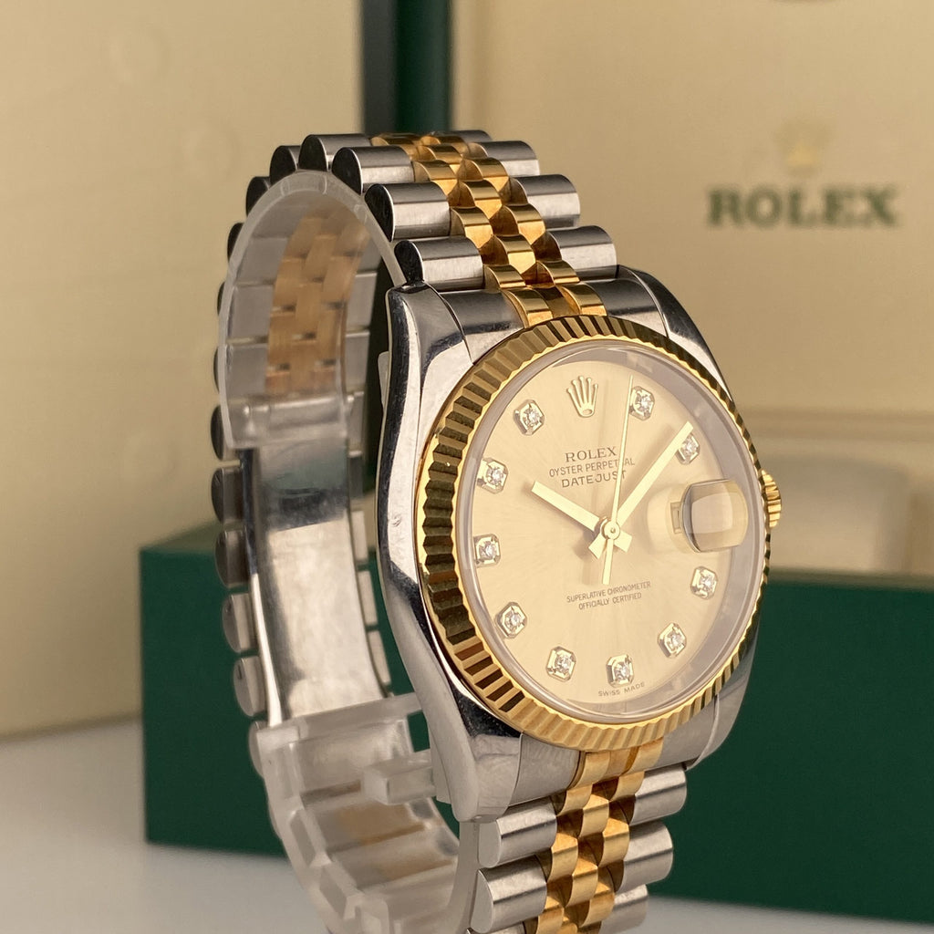2004 Rolex Datejust 116233 Steel & Gold 36mm Factory Diamond Dial