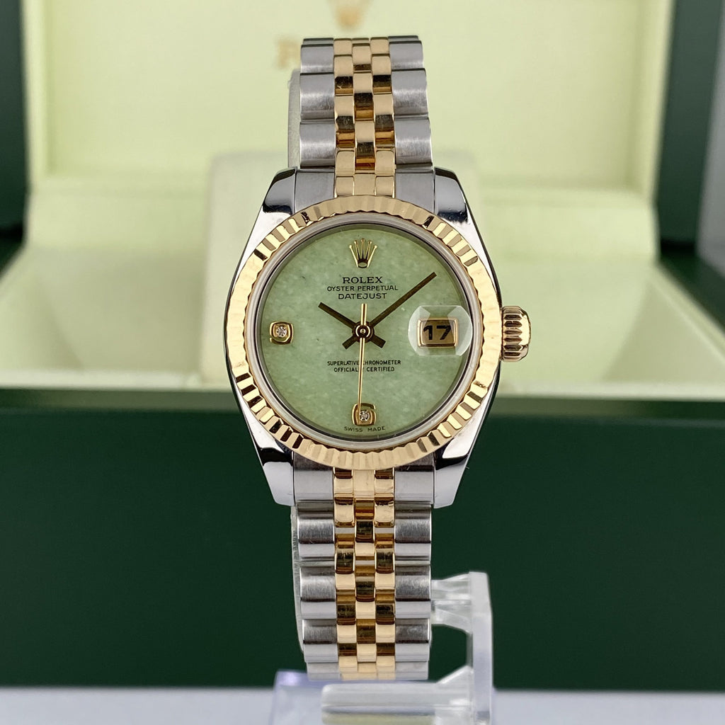 2004 Rolex Datejust 179173 Ladies 26mm Rare Original Diamond Green Jadeite Dial