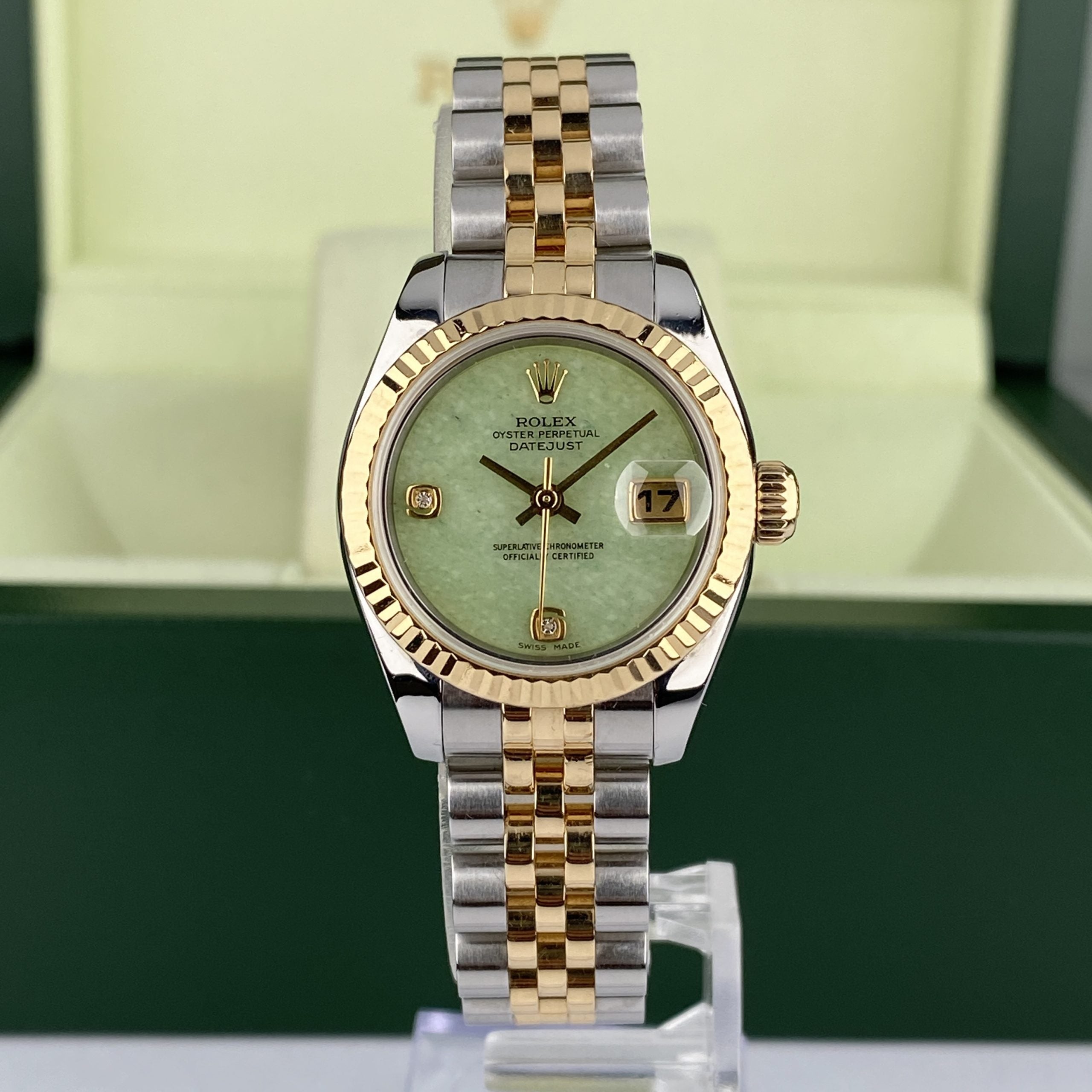 2004 Rolex Datejust 179173 Ladies 26mm Rare Original Diamond Green Jadeite Dial