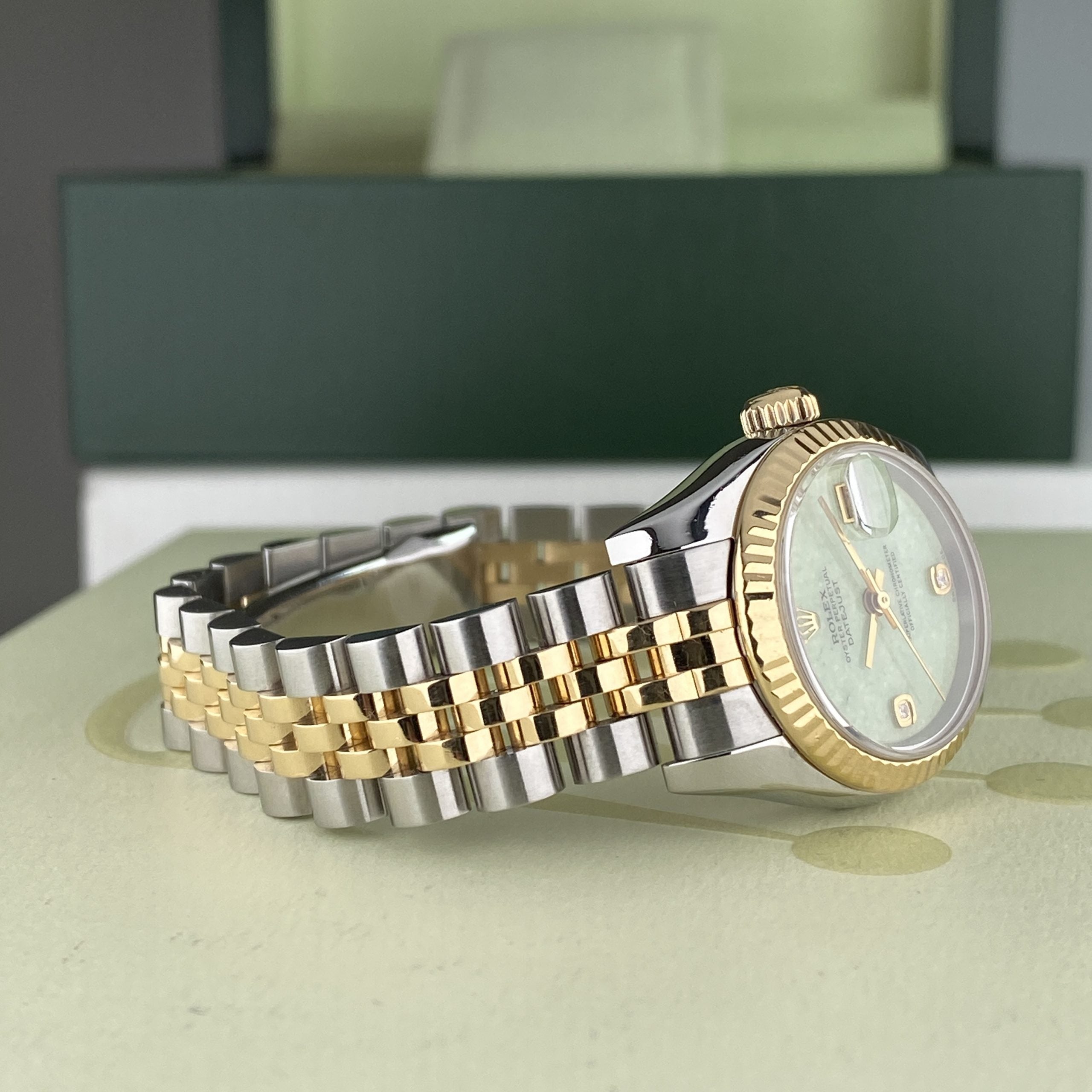 2004 Rolex Datejust 179173 Ladies 26mm Rare Original Diamond Green Jadeite Dial