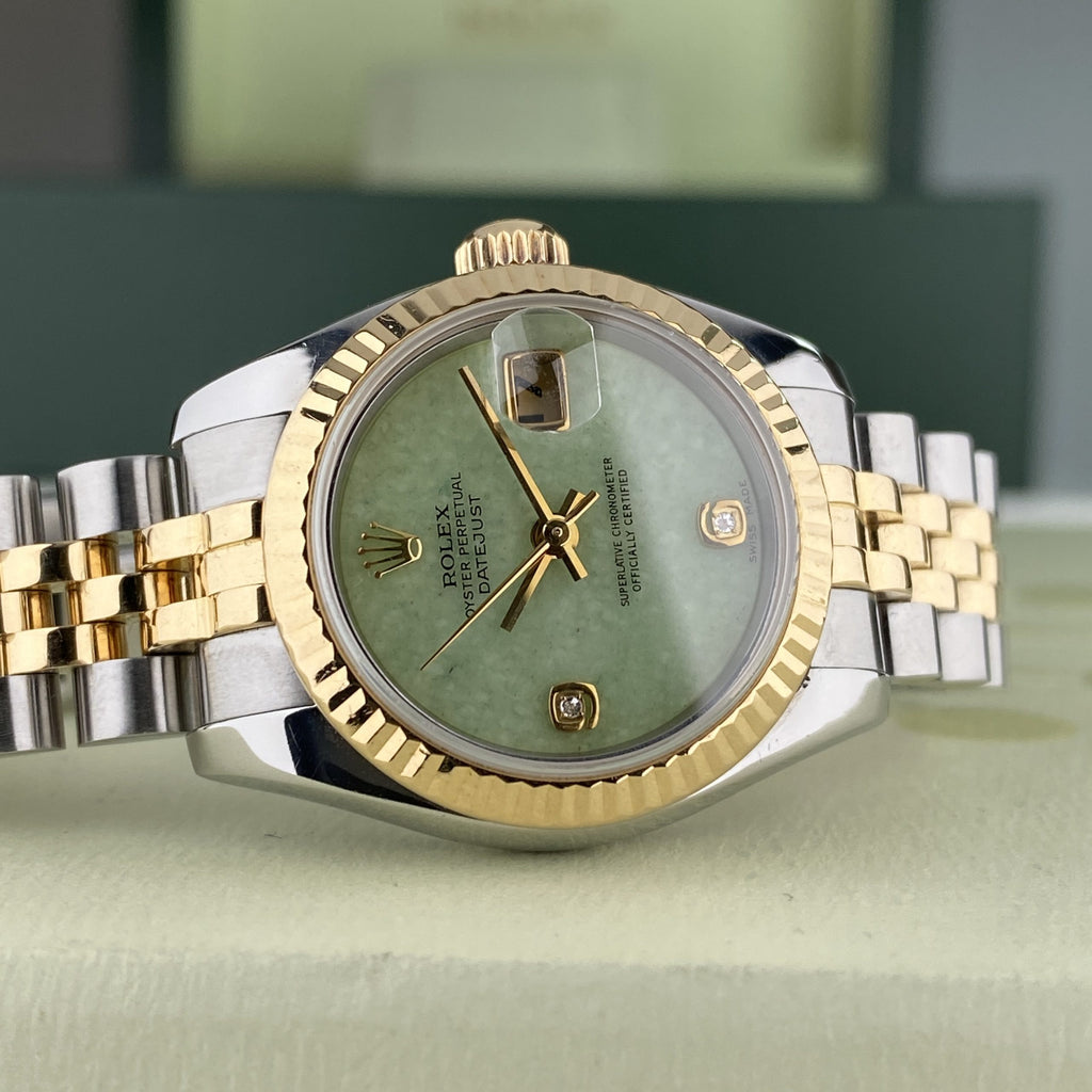 2004 Rolex Datejust 179173 Ladies 26mm Rare Original Diamond Green Jadeite Dial