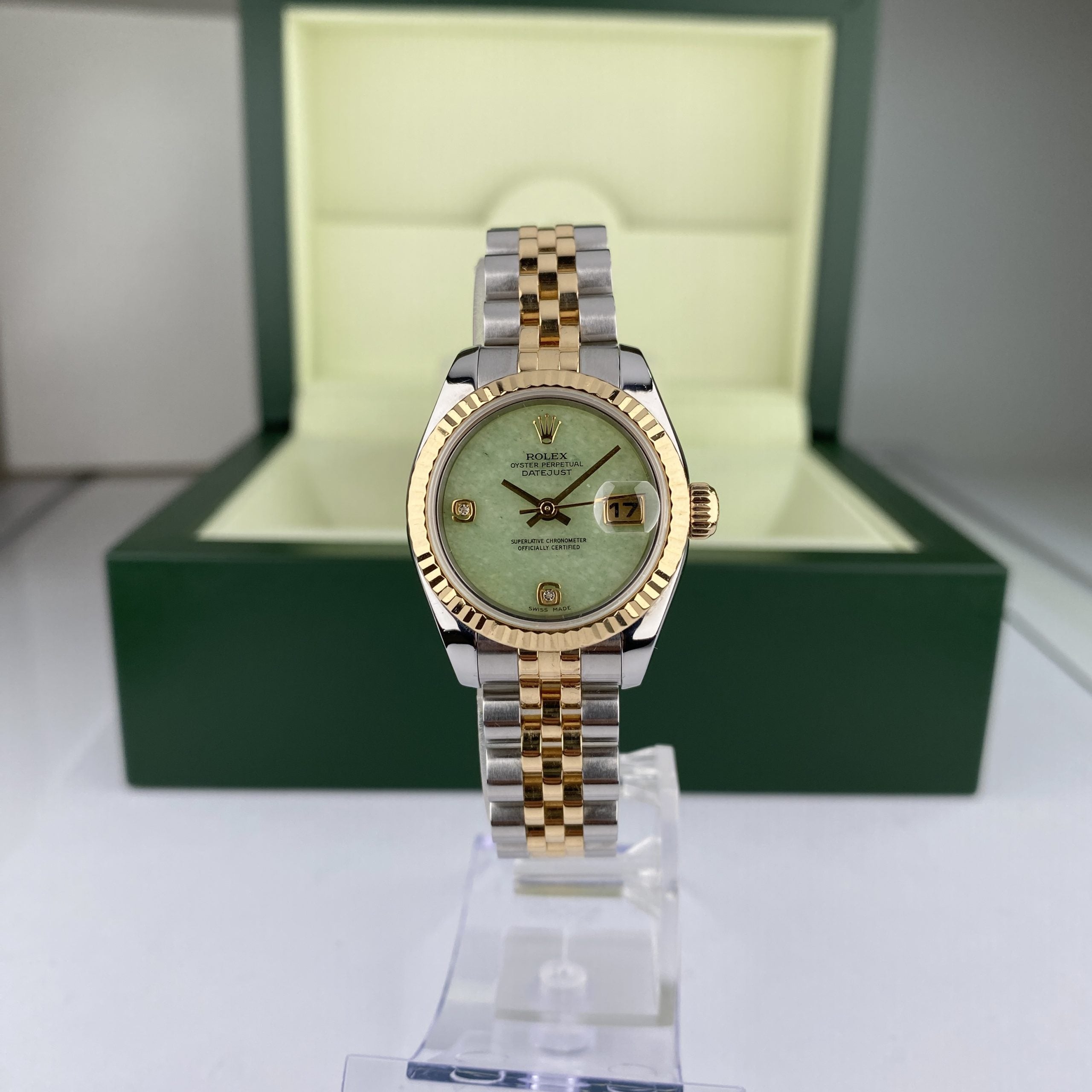 2004 Rolex Datejust 179173 Ladies 26mm Rare Original Diamond Green Jadeite Dial
