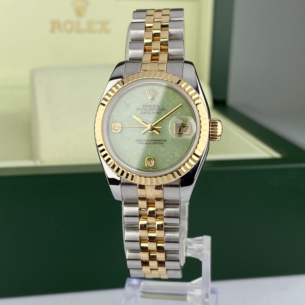 2004 Rolex Datejust 179173 Ladies 26mm Rare Original Diamond Green Jadeite Dial
