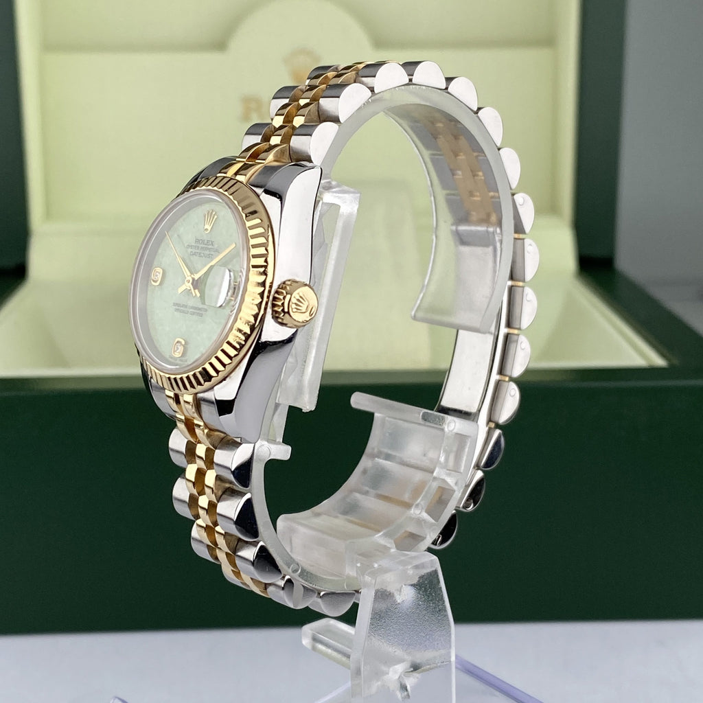 2004 Rolex Datejust 179173 Ladies 26mm Rare Original Diamond Green Jadeite Dial