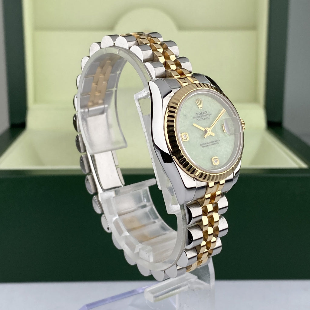 2004 Rolex Datejust 179173 Ladies 26mm Rare Original Diamond Green Jadeite Dial