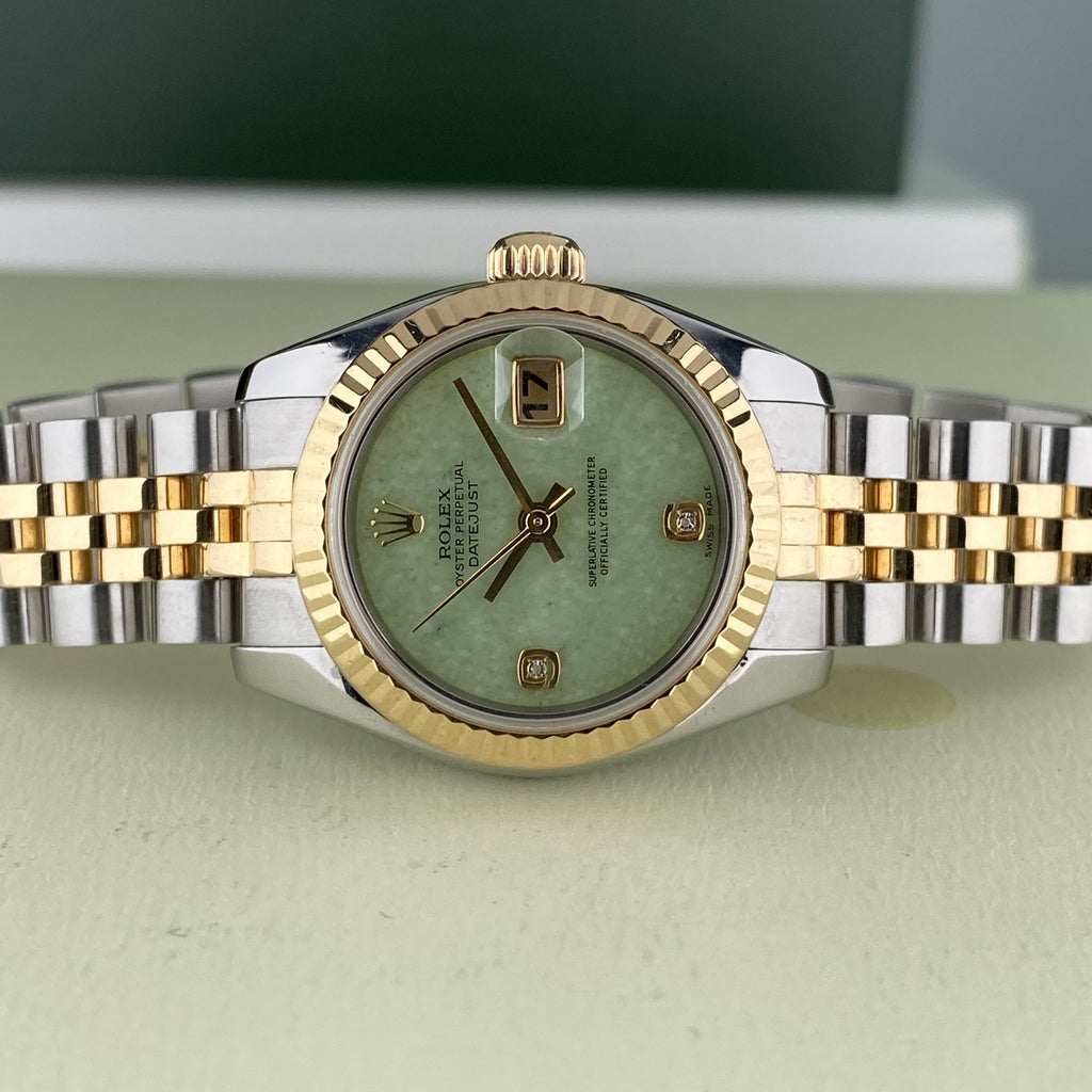 2004 Rolex Datejust 179173 Ladies 26mm Rare Original Diamond Green Jadeite Dial