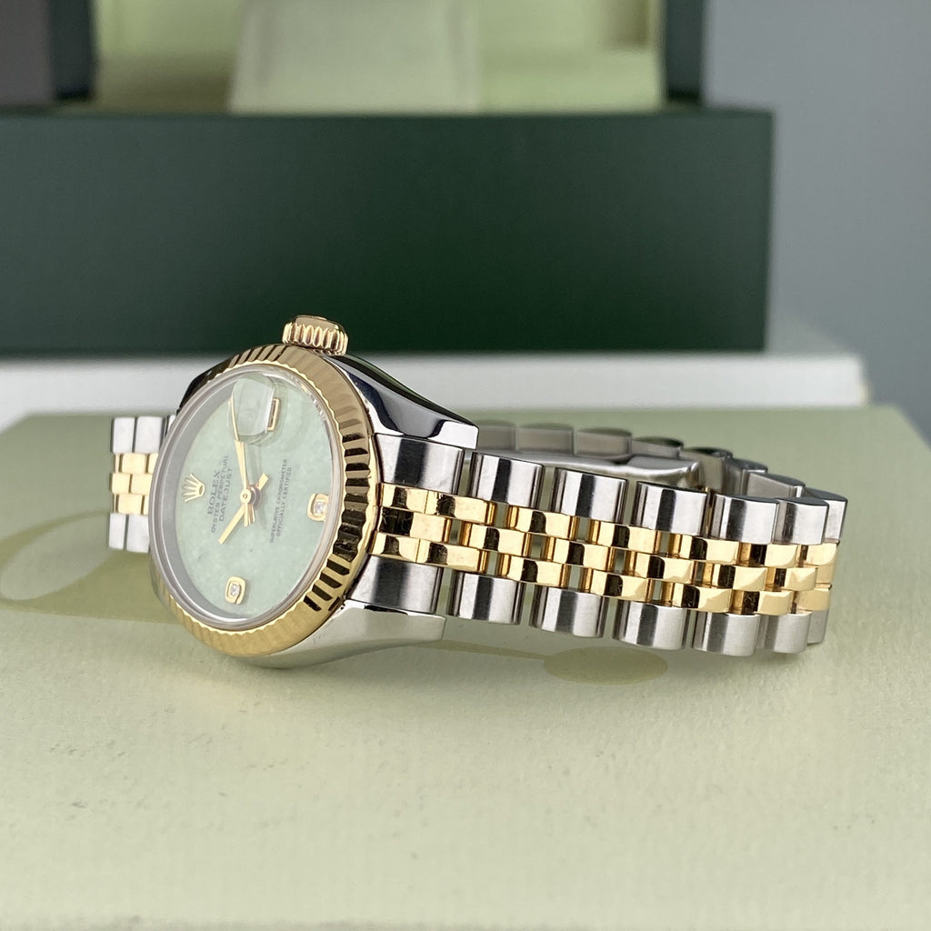 2004 Rolex Datejust 179173 Ladies 26mm Rare Original Diamond Green Jadeite Dial