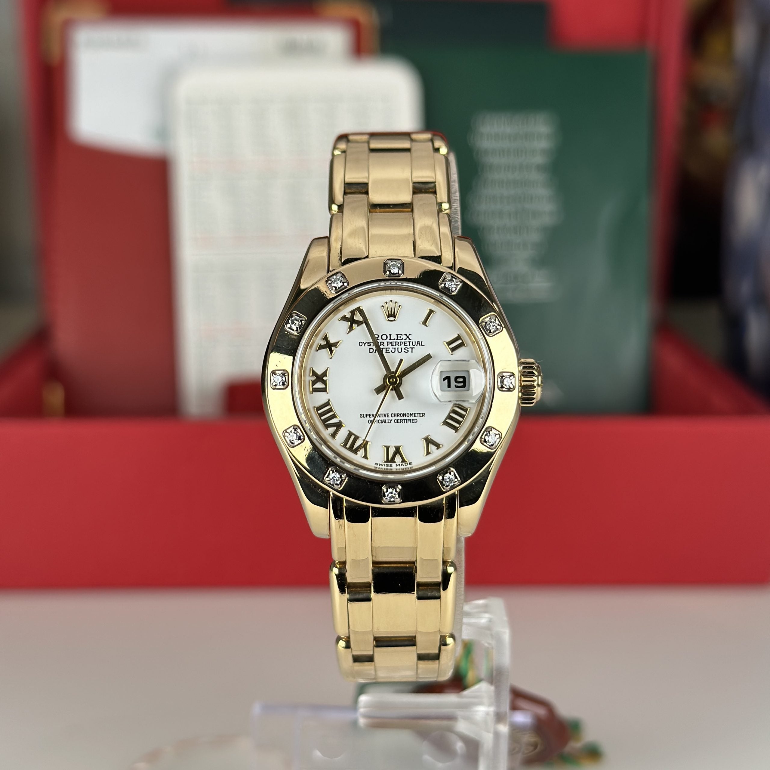 2004 Rolex Masterpiece 80318 Pearlmaster 29mm 18k Yellow Gold Factory Diamond Box and Papers