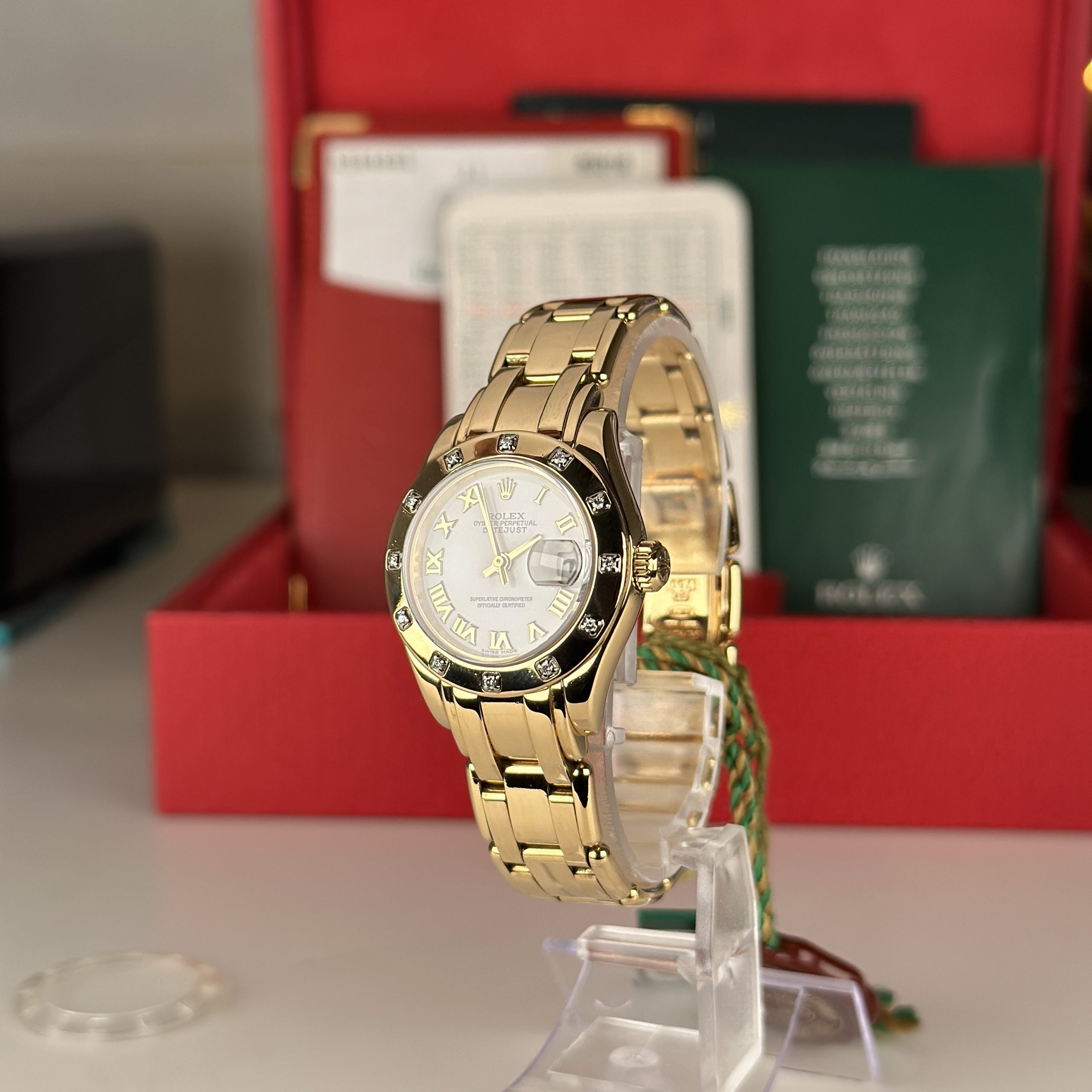 2004 Rolex Masterpiece 80318 Pearlmaster 29mm 18k Yellow Gold Factory Diamond Box and Papers