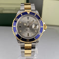 2004 Rolex Submariner 16613 Blue Unpolished Steel & Gold Factory Sultan Serti Diamond Dial