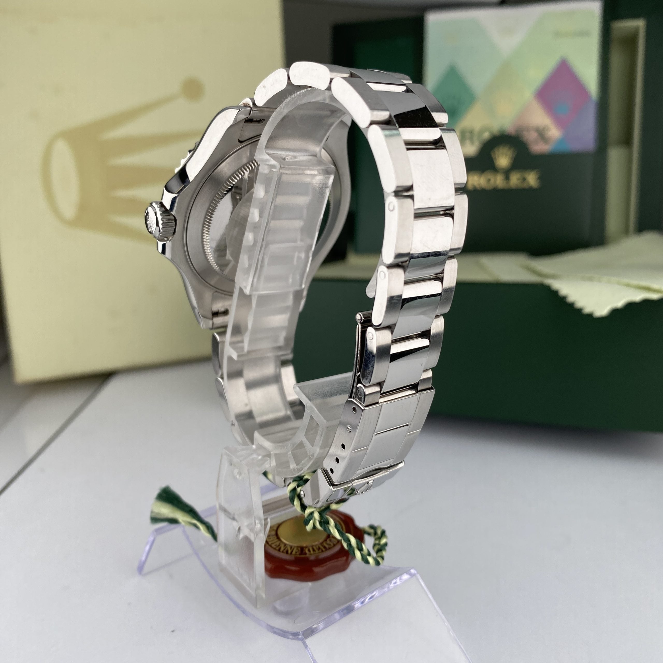 2004 Rolex Yacht-Master 16622 Steel Platinum Bezel Unpolished complete set box & papers