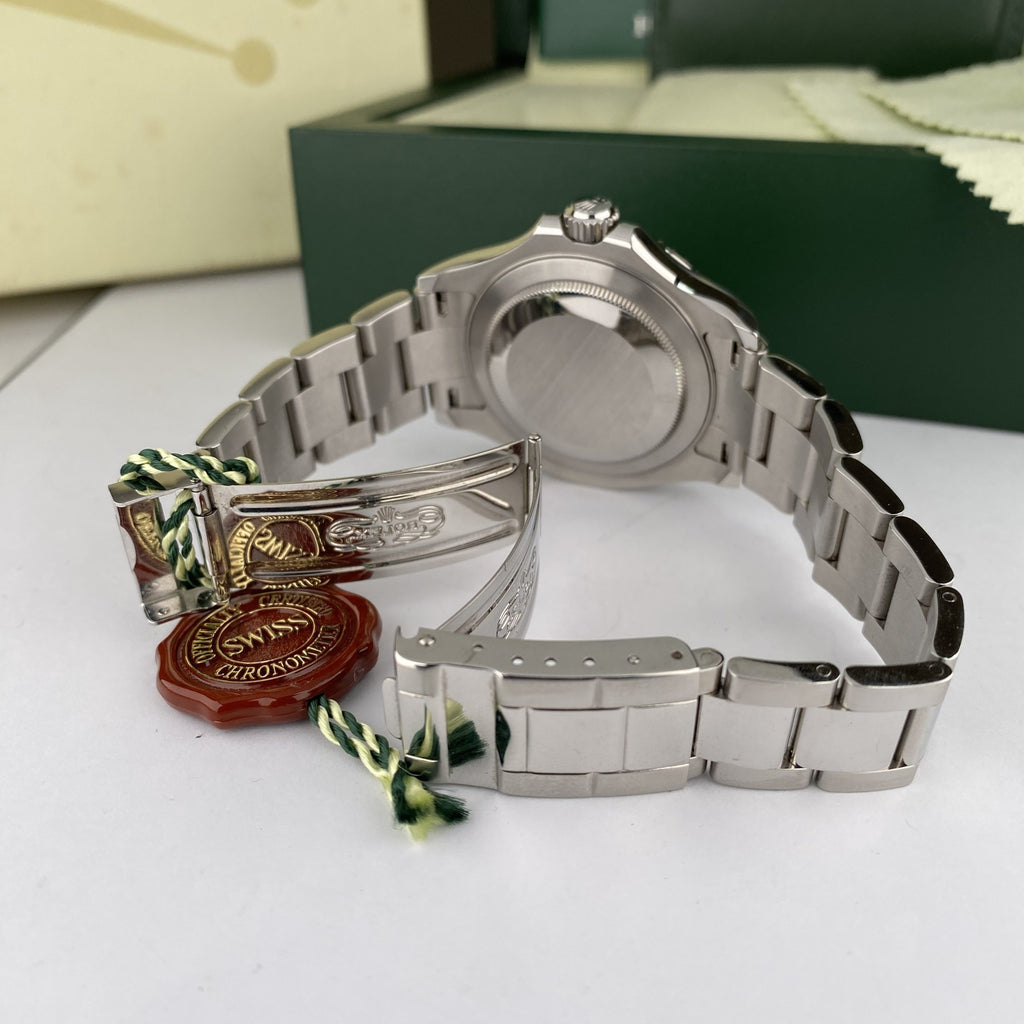 2004 Rolex Yacht-Master 16622 Steel Platinum Bezel Unpolished complete set box & papers