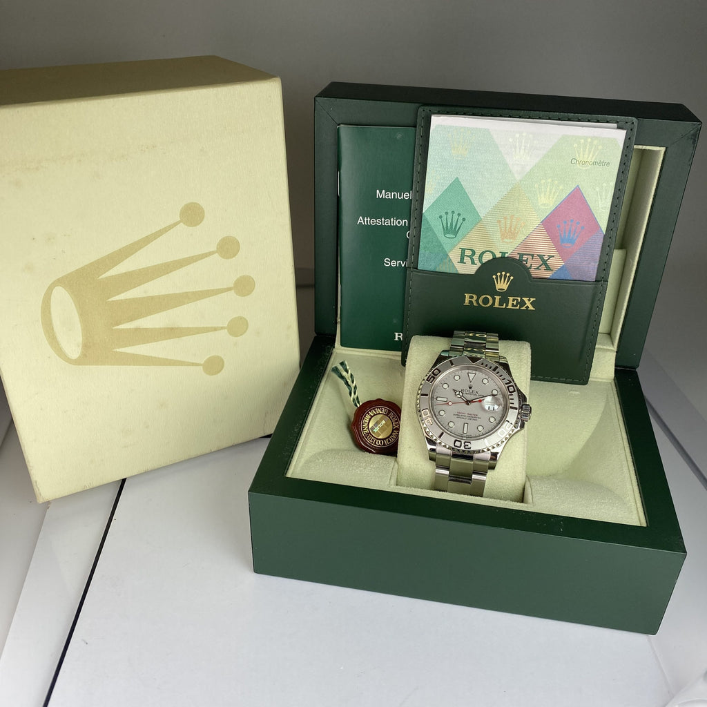 2004 Rolex Yacht-Master 16622 Steel Platinum Bezel Unpolished complete set box & papers