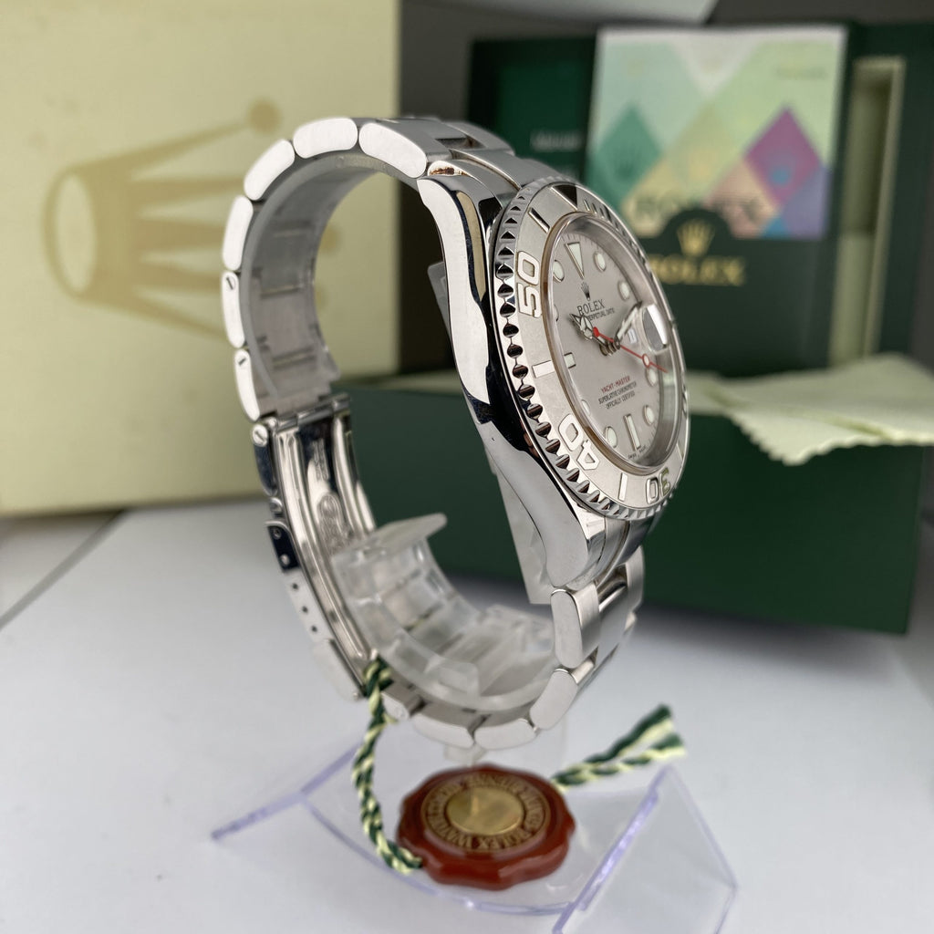 2004 Rolex Yacht-Master 16622 Steel Platinum Bezel Unpolished complete set box & papers