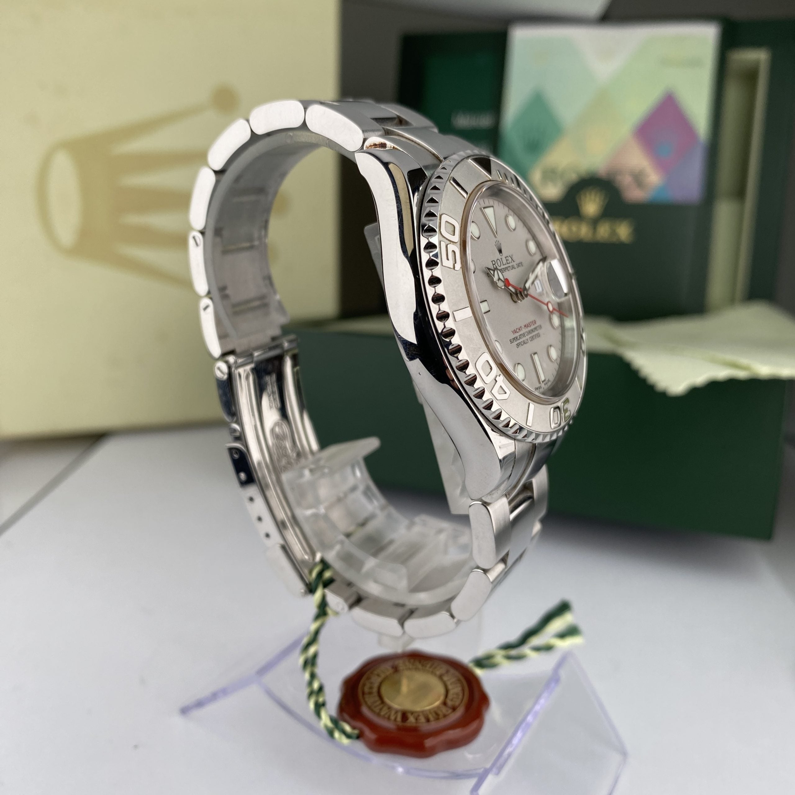 2004 Rolex Yacht-Master 16622 Steel Platinum Bezel Unpolished complete set box & papers