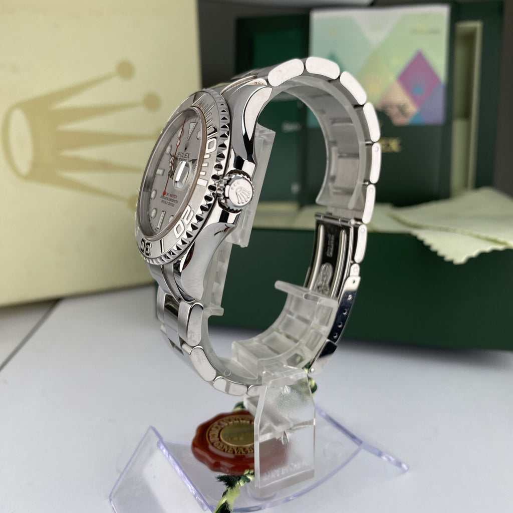2004 Rolex Yacht-Master 16622 Steel Platinum Bezel Unpolished complete set box & papers
