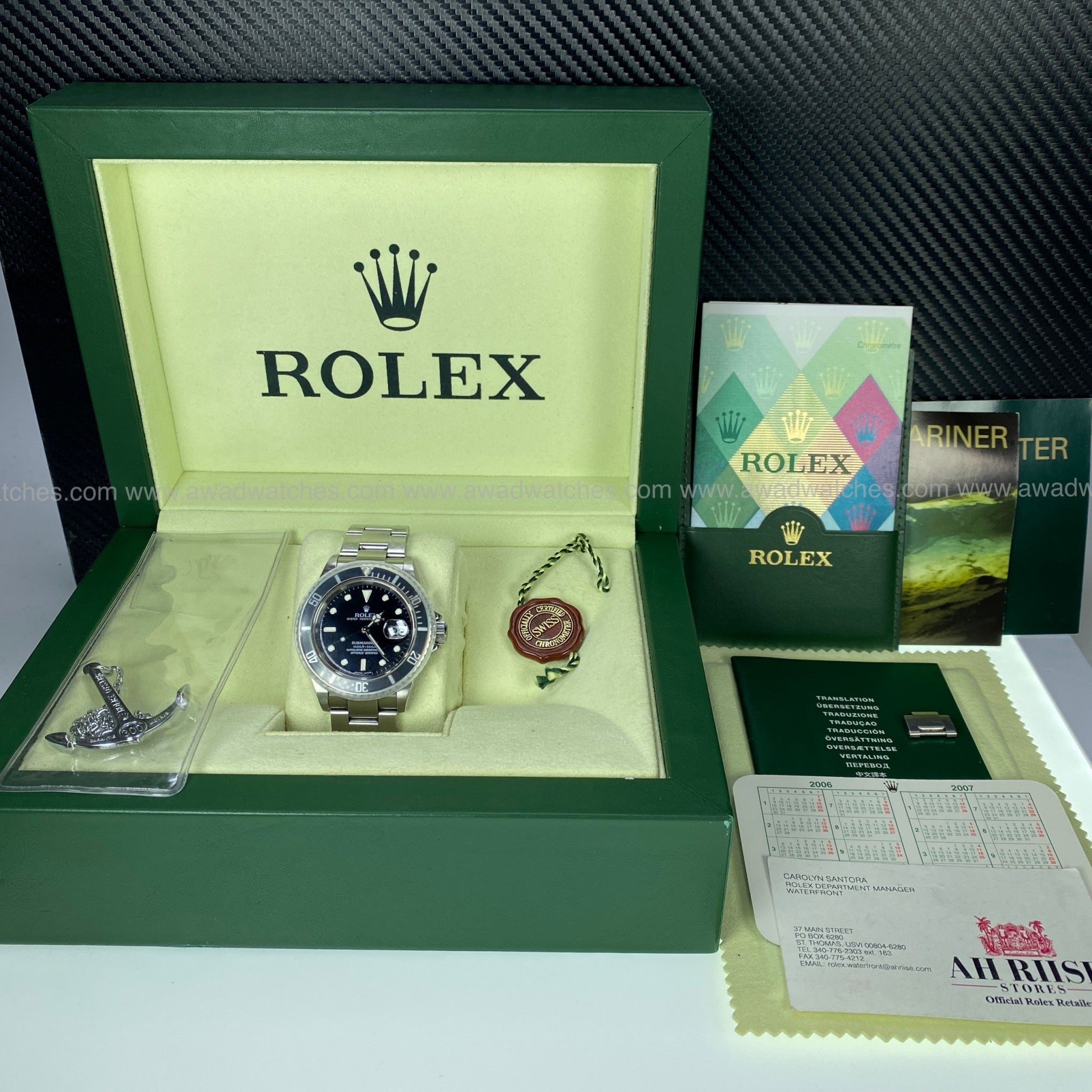 2006 Rolex Award Submariner 16610 St. Thomas Regatta Sailing Race Historical Complete Set Box & Papers