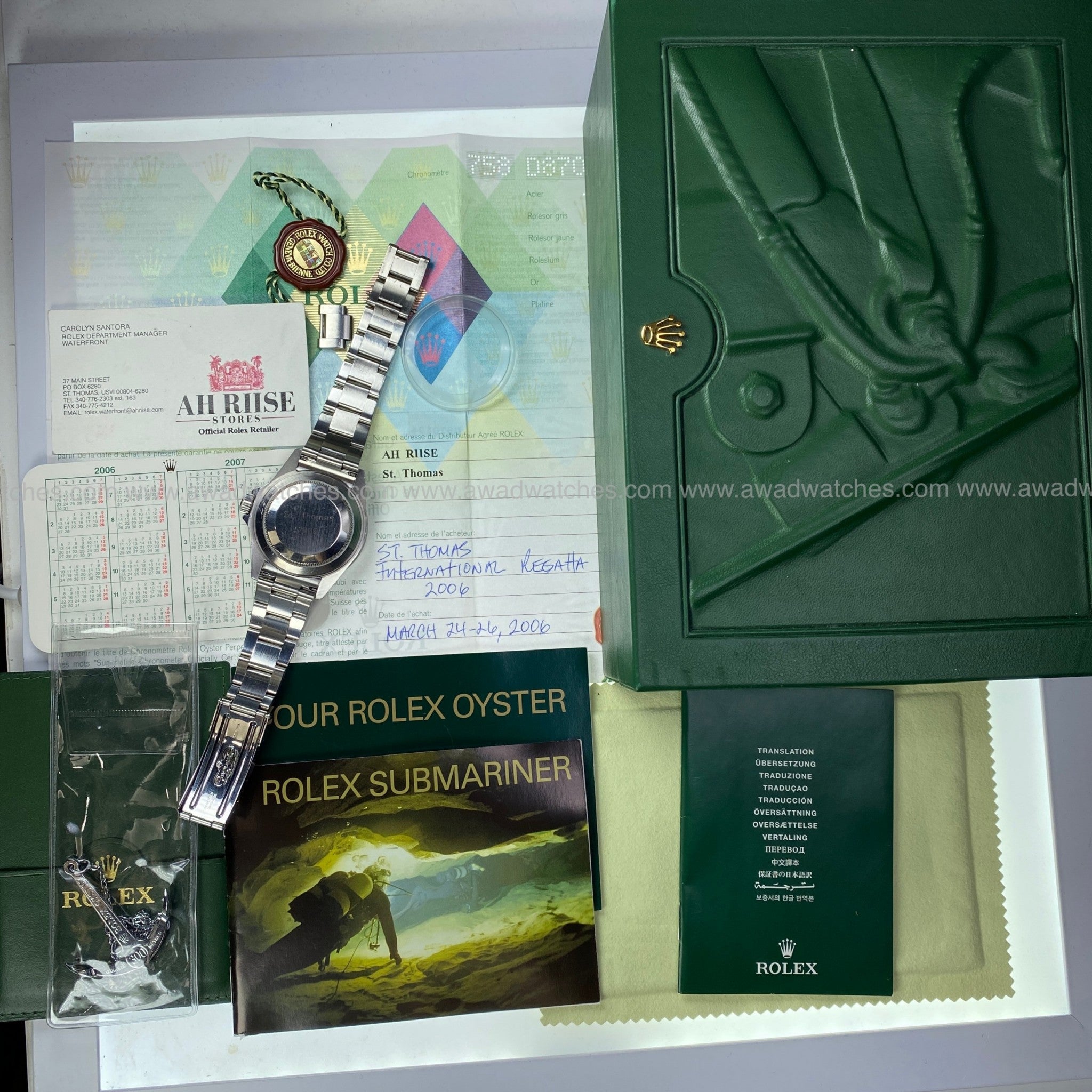 2006 Rolex Award Submariner 16610 St. Thomas Regatta Sailing Race Historical Complete Set Box & Papers
