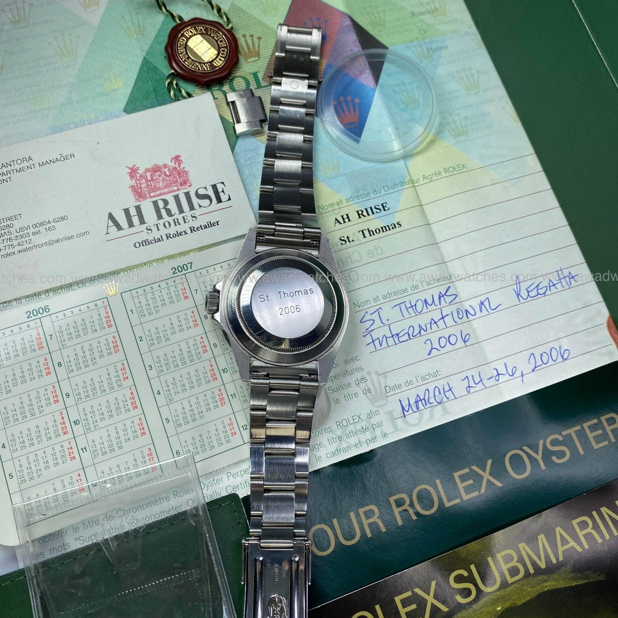 2006 Rolex Award Submariner 16610 St. Thomas Regatta Sailing Race Historical Complete Set Box & Papers