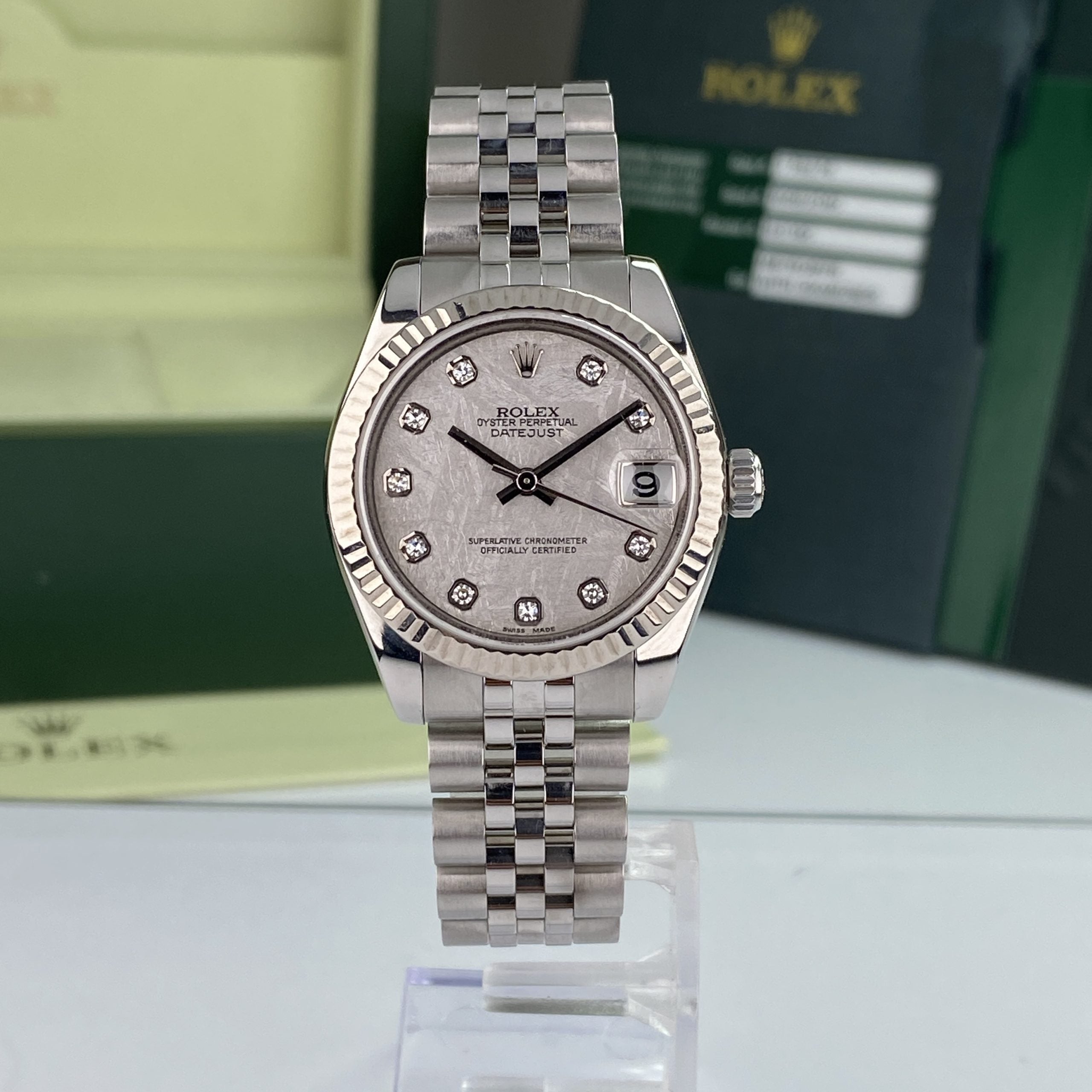 2007 Rolex Datejust 178274 gold & Steel Factory Diamond Meteorite Dial Jubilee 31mm W Box and Card