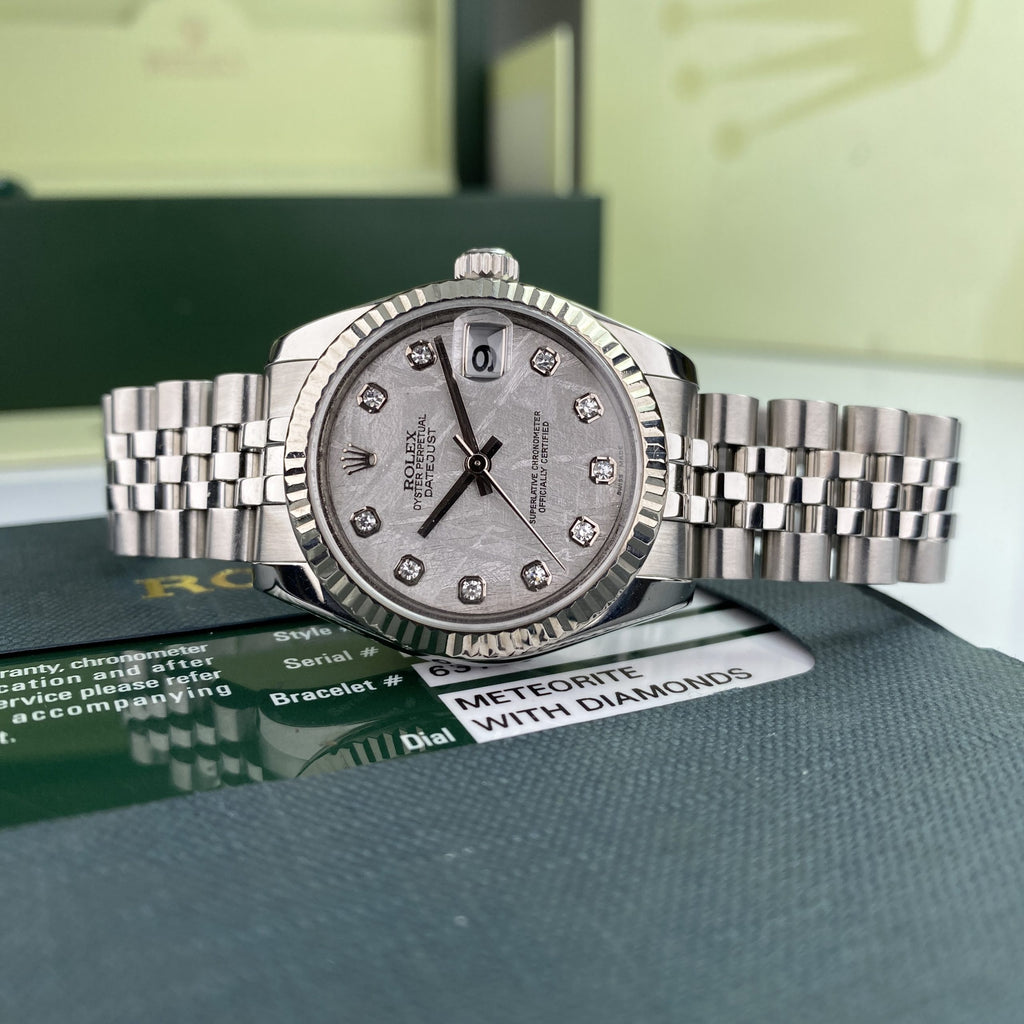 2007 Rolex Datejust 178274 gold & Steel Factory Diamond Meteorite Dial Jubilee 31mm W Box and Card