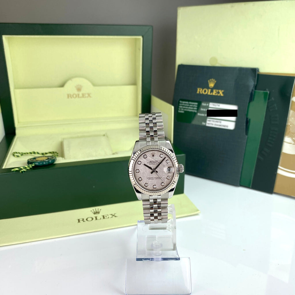 2007 Rolex Datejust 178274 gold & Steel Factory Diamond Meteorite Dial Jubilee 31mm W Box and Card