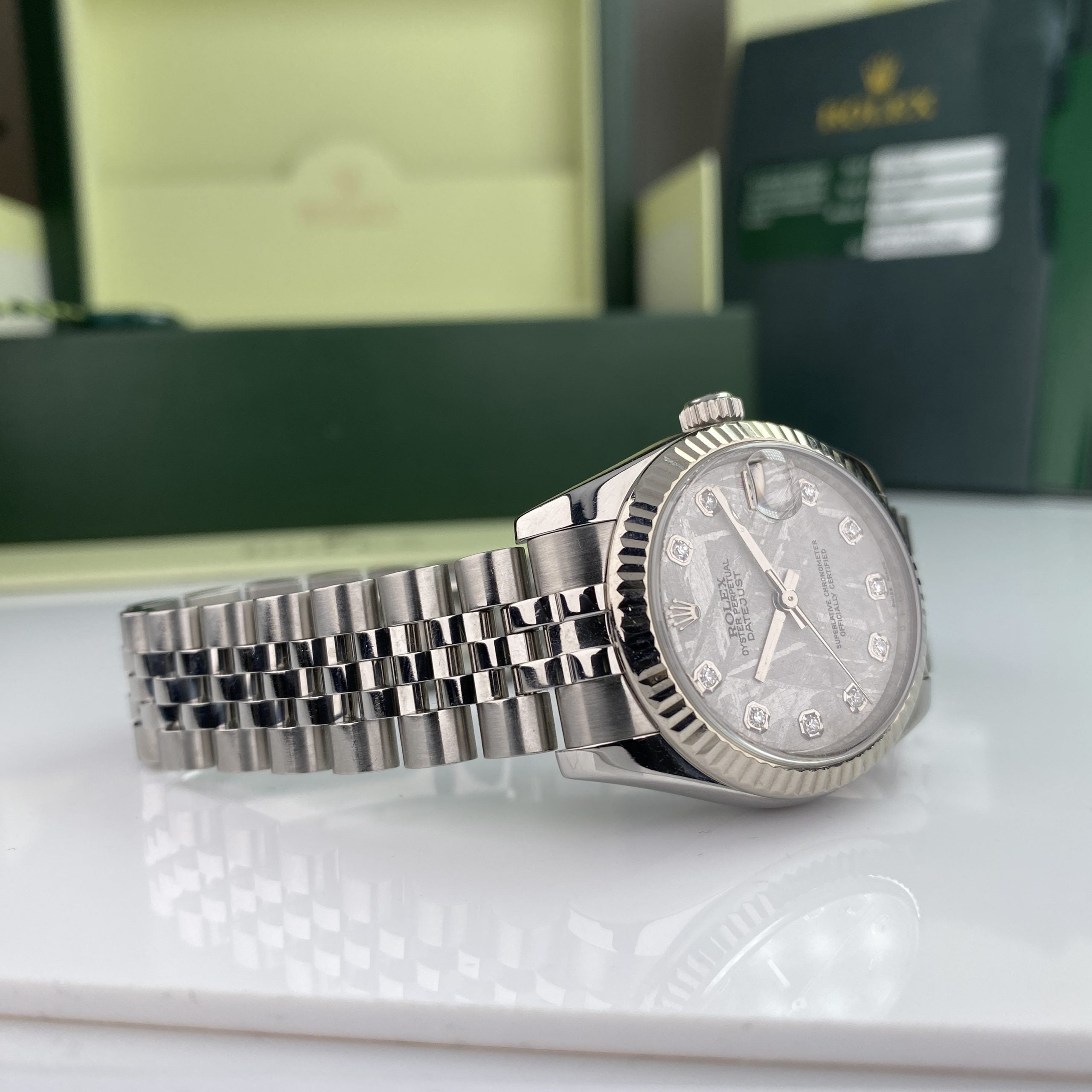 2007 Rolex Datejust 178274 gold & Steel Factory Diamond Meteorite Dial Jubilee 31mm W Box and Card