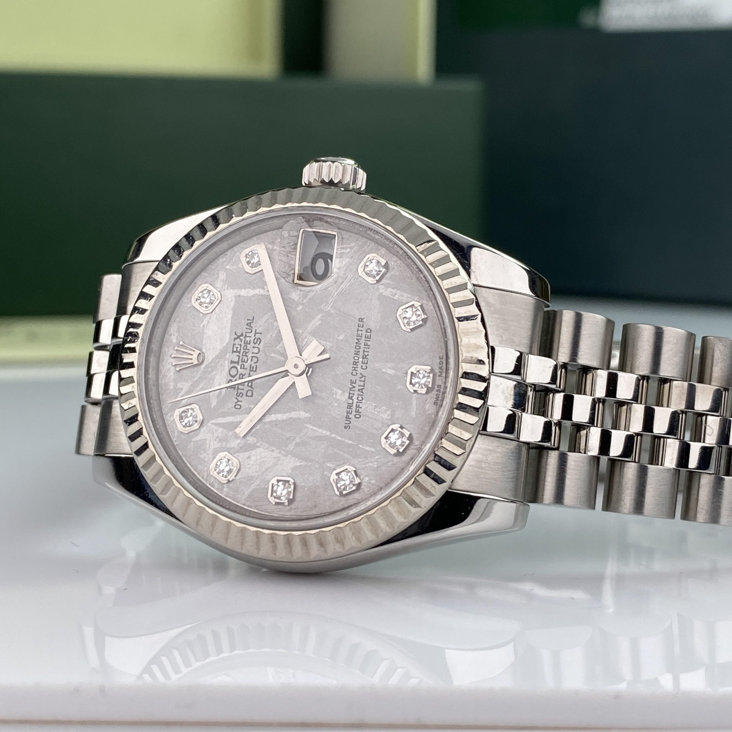 2007 Rolex Datejust 178274 gold & Steel Factory Diamond Meteorite Dial Jubilee 31mm W Box and Card