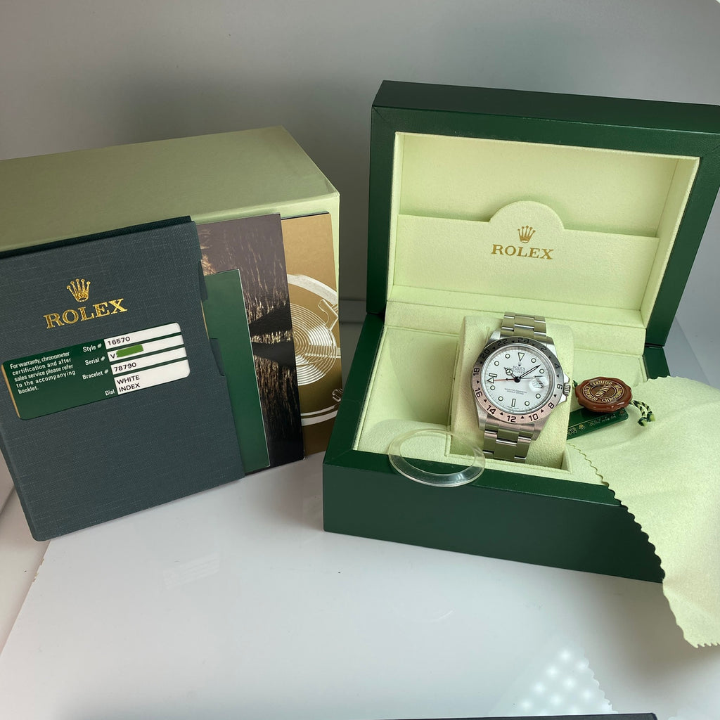 2007 Rolex Explorer II 16570 New Old Stock Polar White Dial Stickers 3186 complete set NOS