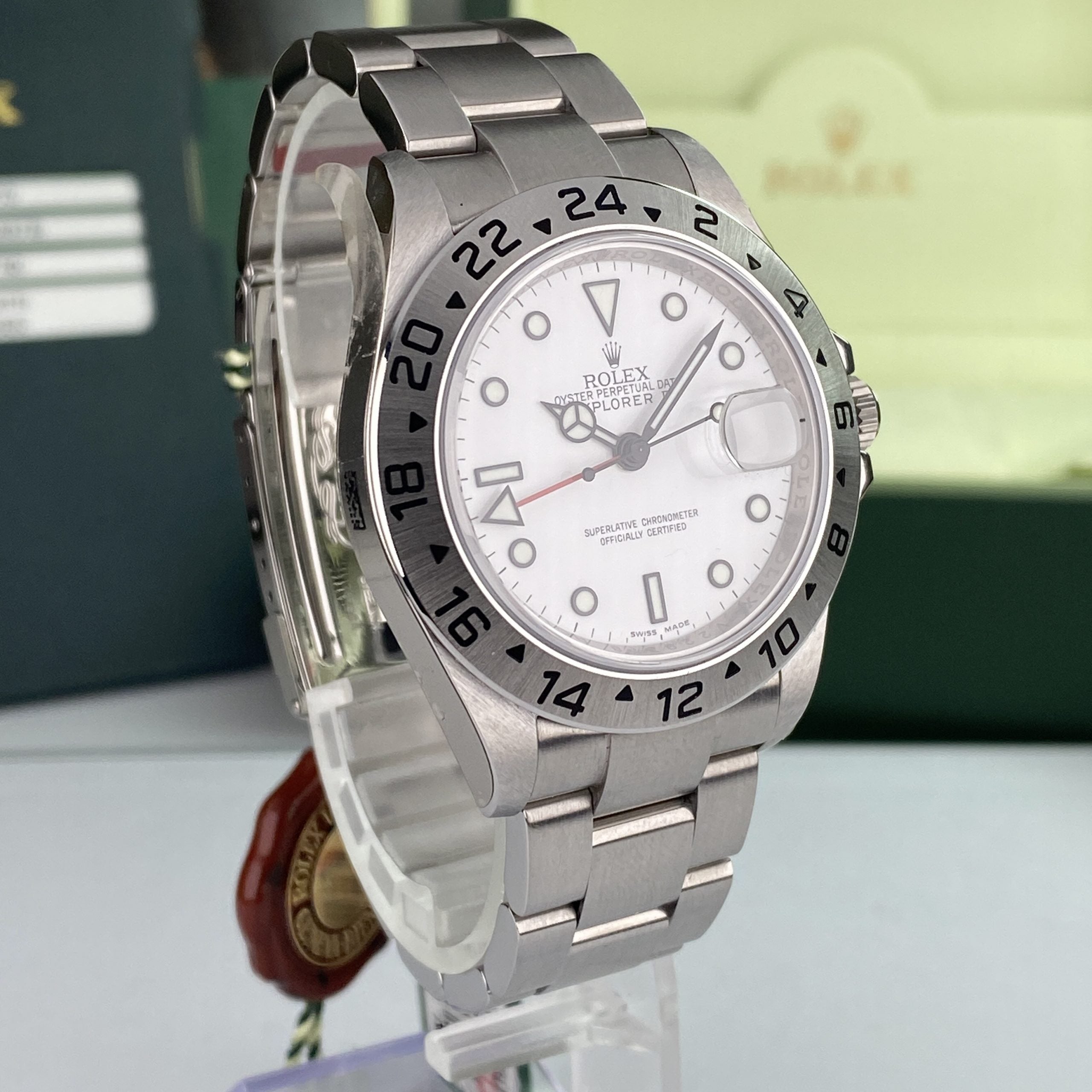 2007 Rolex Explorer II 16570 New Old Stock Polar White Dial Stickers 3186 complete set NOS