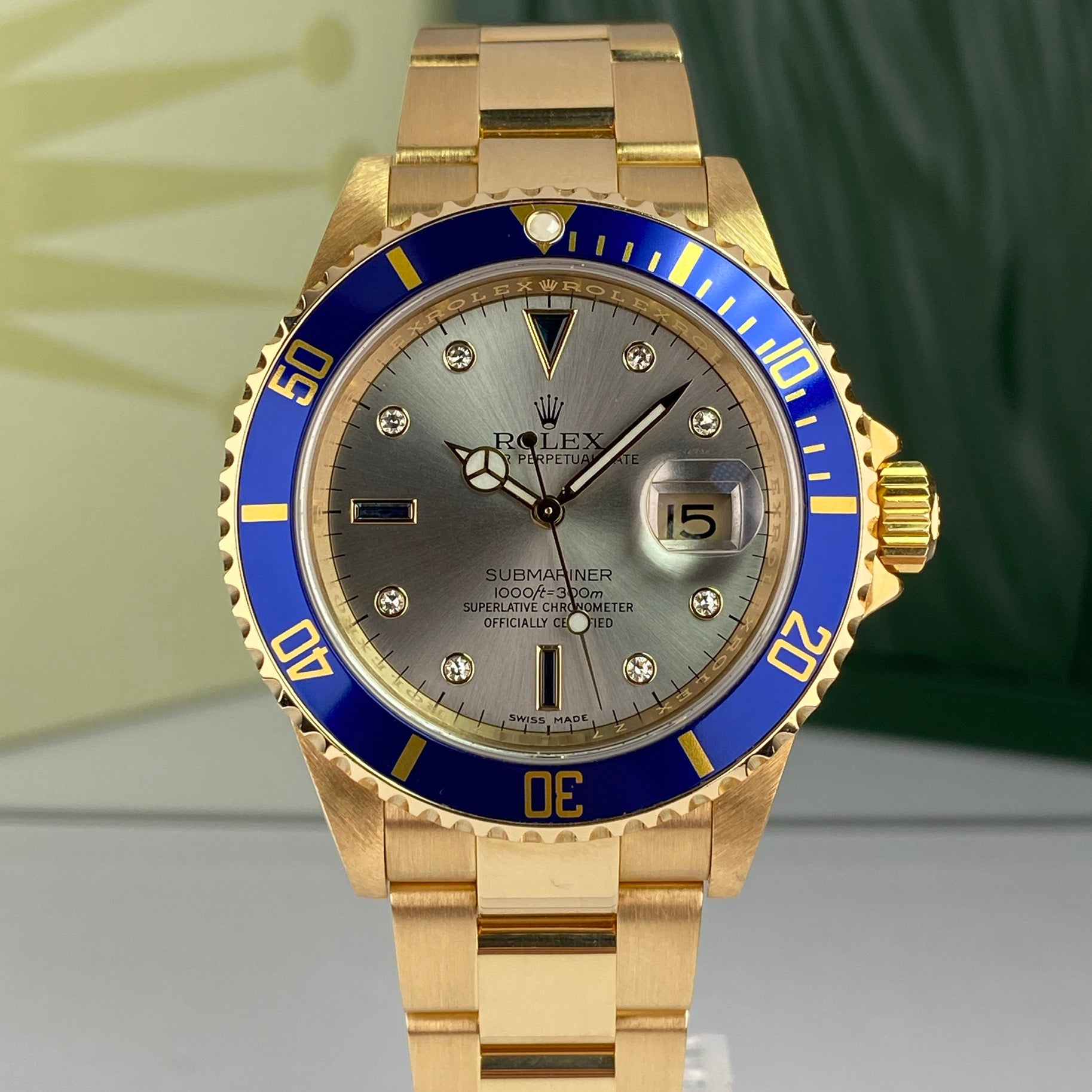 2007 Rolex Submariner 16618 Mint Condition Factory Diamond Gray Serti Dial