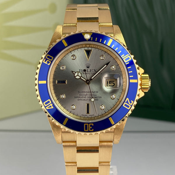 2007 Rolex Submariner 16618 Mint Condition Factory Diamond Gray Serti Dial