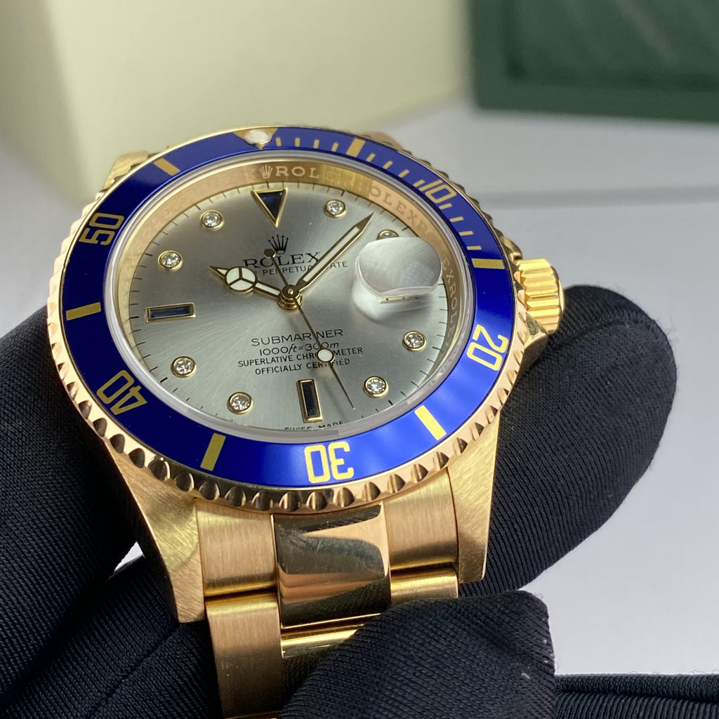 2007 Rolex Submariner 16618 Mint Condition Factory Diamond Gray Serti Dial