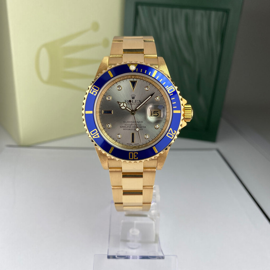 2007 Rolex Submariner 16618 Mint Condition Factory Diamond Gray Serti Dial