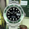 2008 NOS Rolex 16610LV Submariner Anniversary Green Kermit Full Set Card M