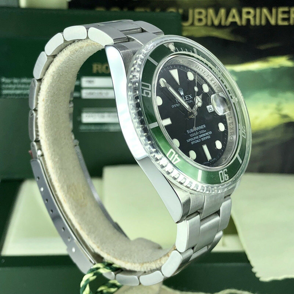 2008 NOS Rolex 16610LV Submariner Anniversary Green Kermit Full Set Card M