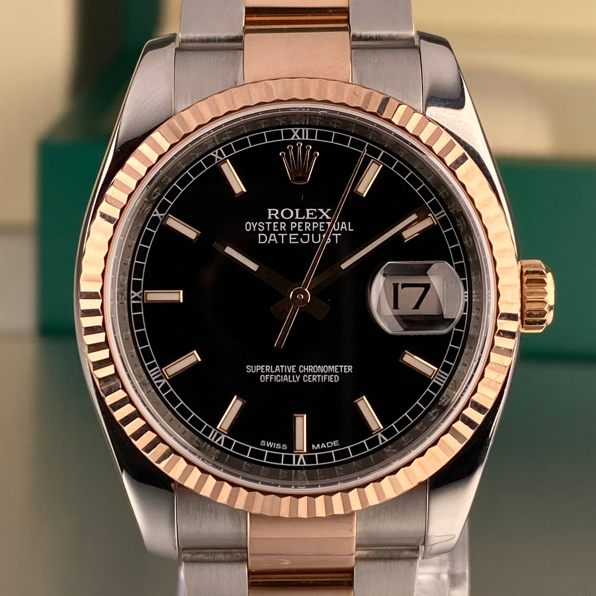 2008 Rolex Datejust 116231 Steel & Rose Gold 36mm Factory Black Dial