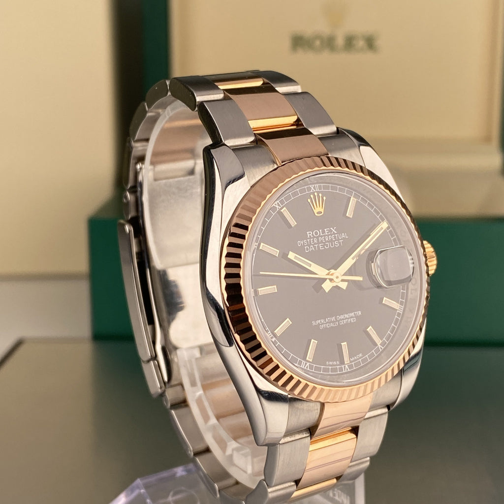 2008 Rolex Datejust 116231 Steel & Rose Gold 36mm Factory Black Dial