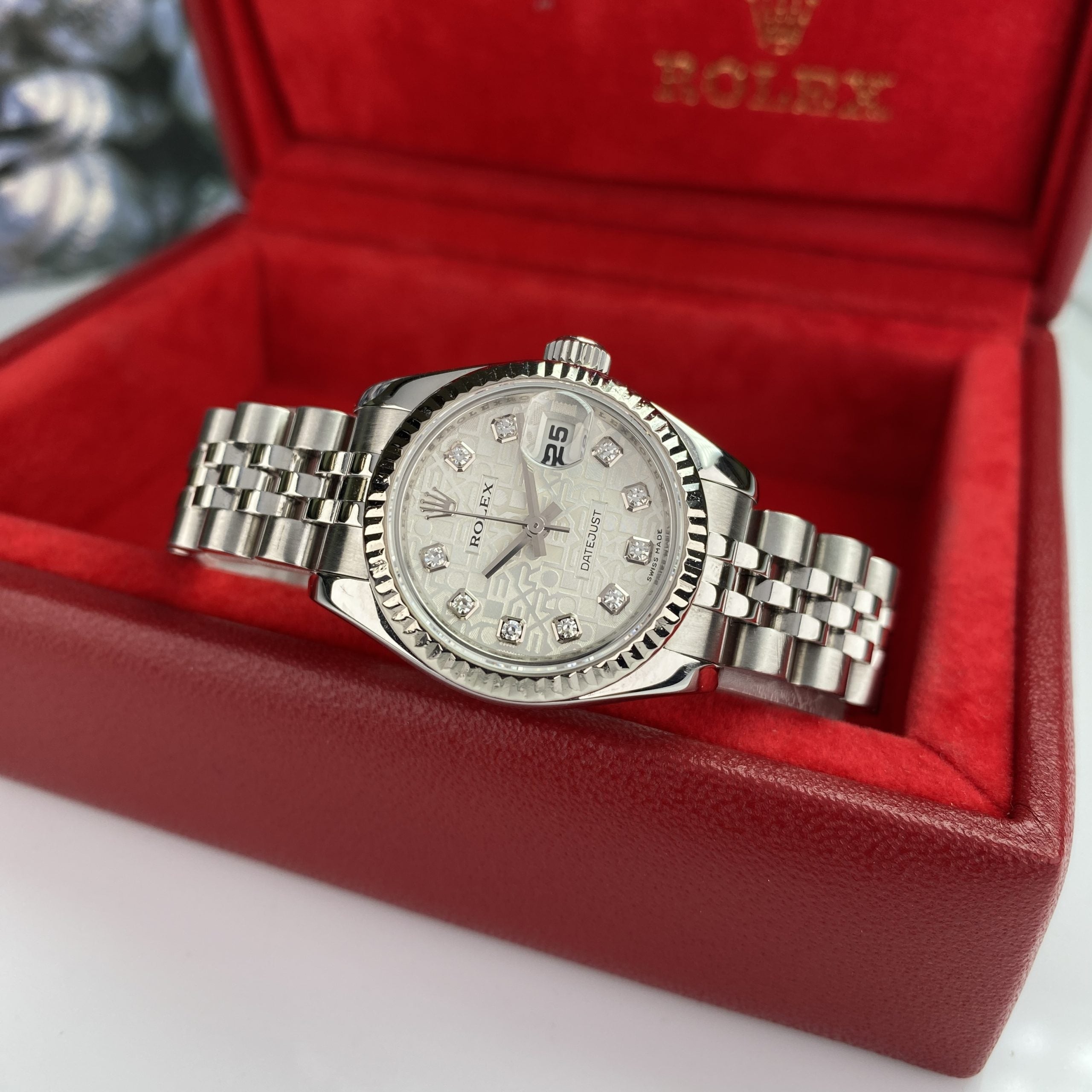 2008 Rolex Datejust 179174 gold & Steel Factory Diamond Anniversary Dial Jubilee 26mm W Box