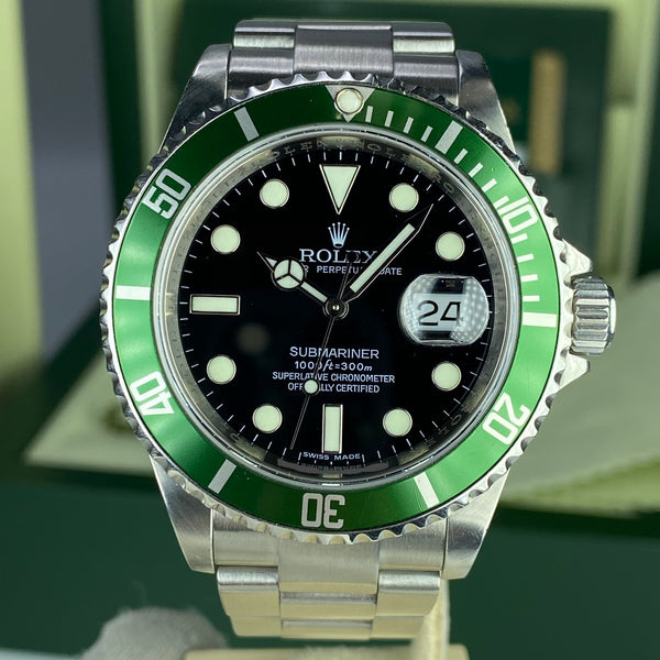 2008 Rolex Submariner 16610LV Anniversary Kermit Box and Card Unpolished