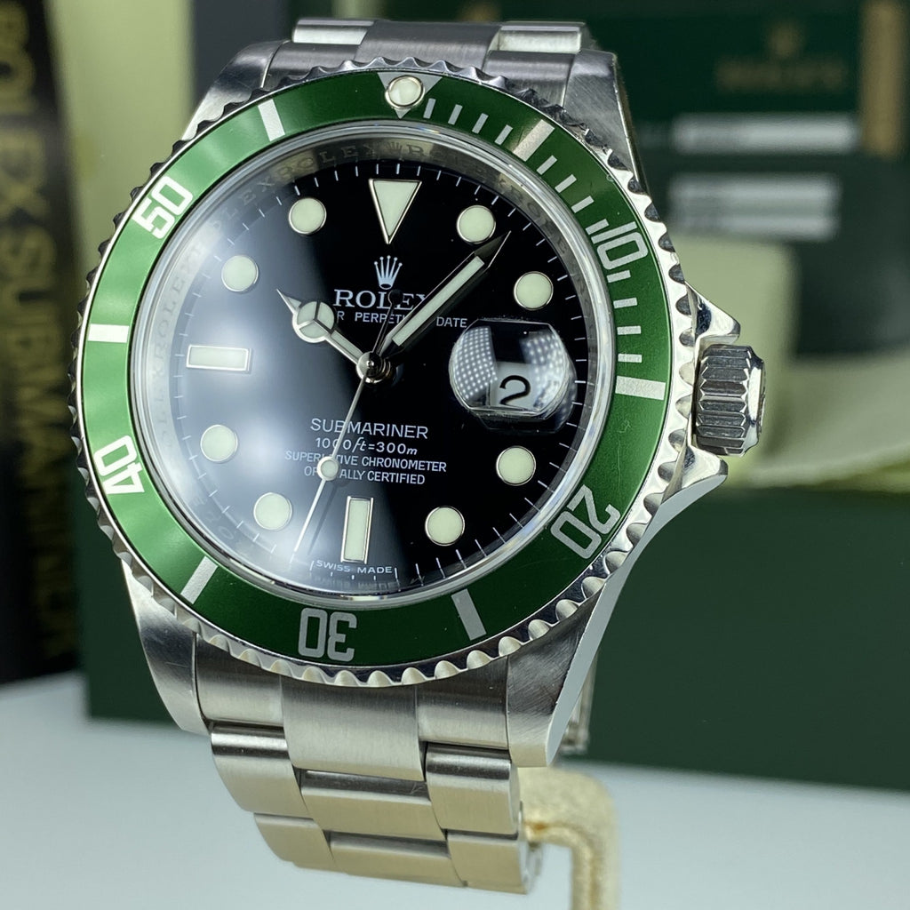 2008 Rolex Submariner 16610LV Anniversary Kermit Box and Card Unpolished