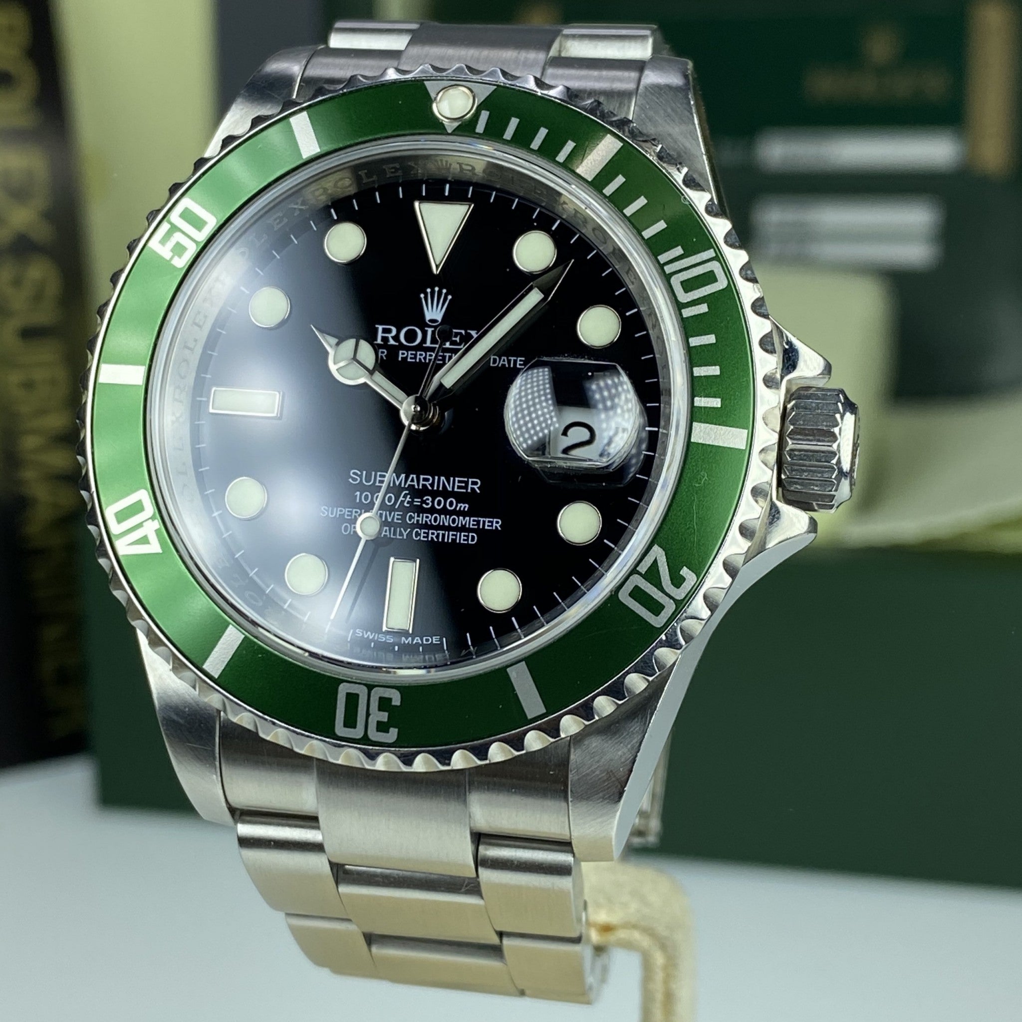 2008 Rolex Submariner 16610LV Anniversary Kermit Box and Card Unpolished